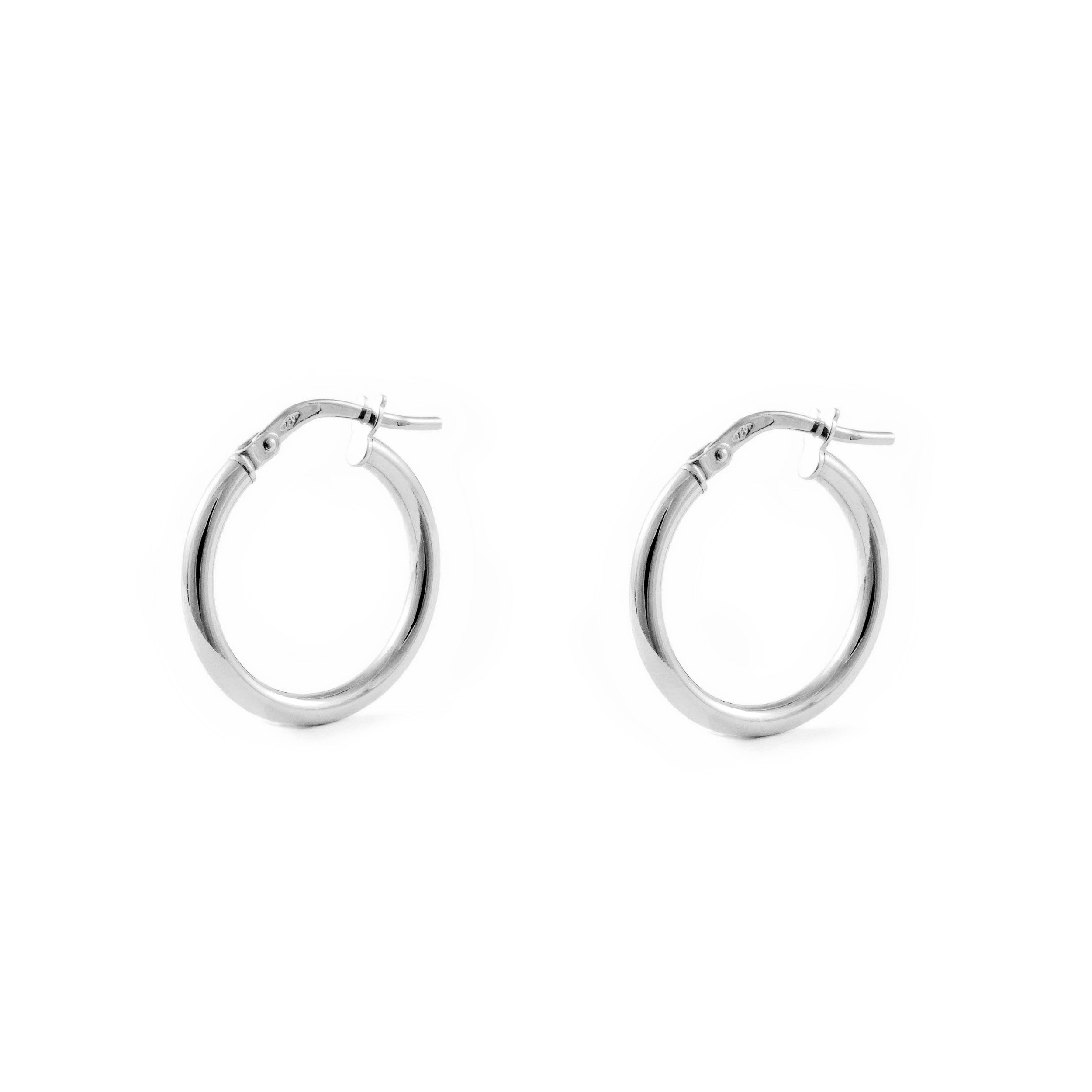 Pendientes Oro Blanco 18K Aros Redondo Brillo 20 x 2 mm
