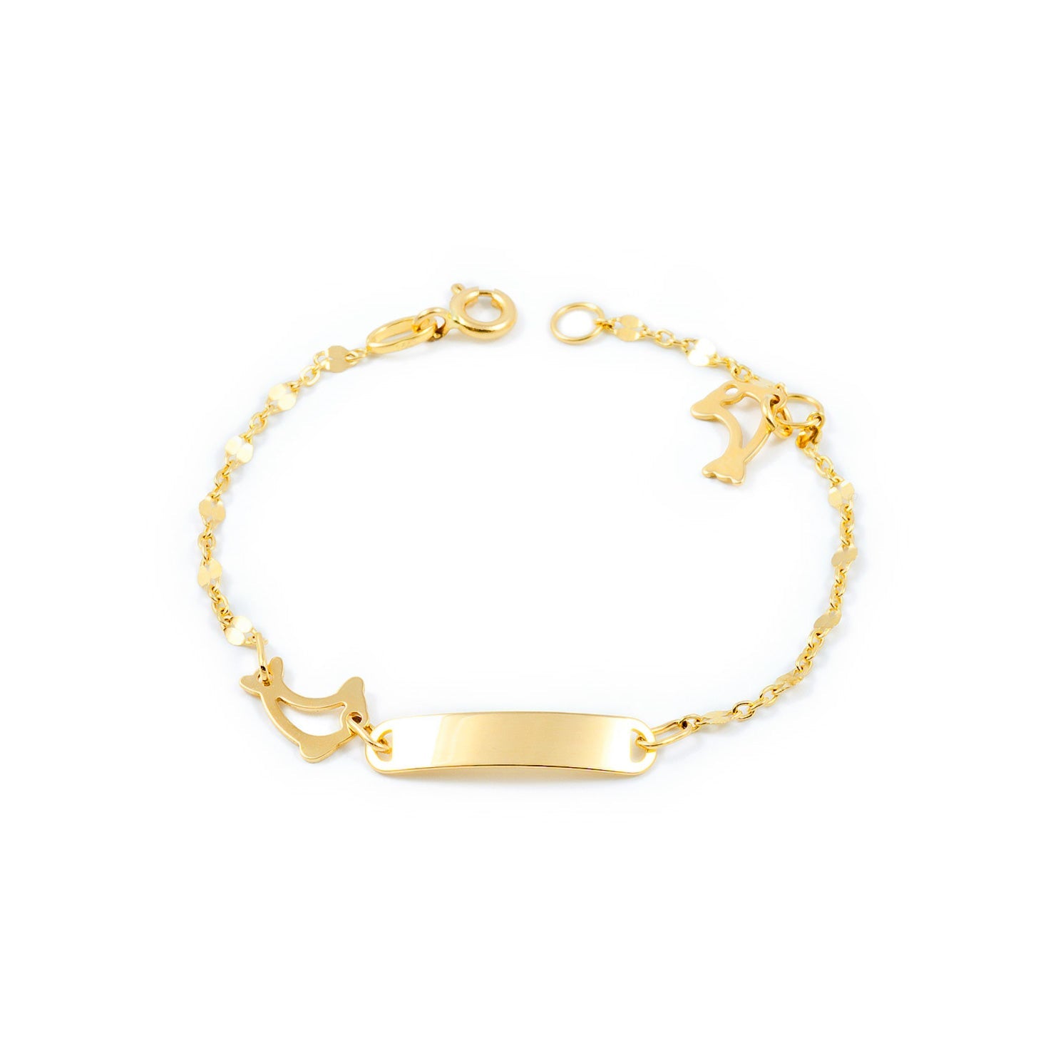 Pulsera Niña Oro Amarillo 18K Personalizada Esclava Delfín Brillo 14 cm