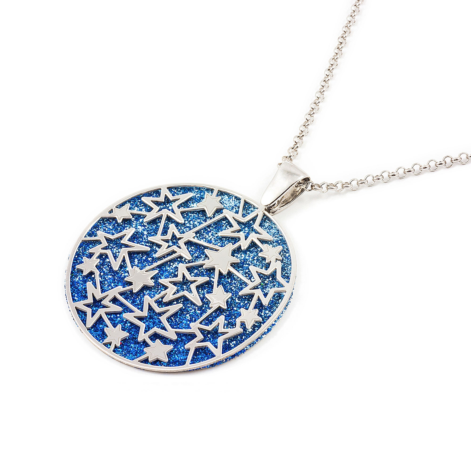 Collar Plata colgante Estrellas fondo diamantado Azul