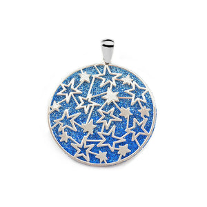 Collar Plata colgante Estrellas fondo diamantado Azul
