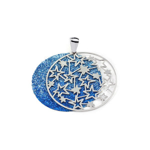 Collar Plata colgante Estrellas fondo diamantado Azul