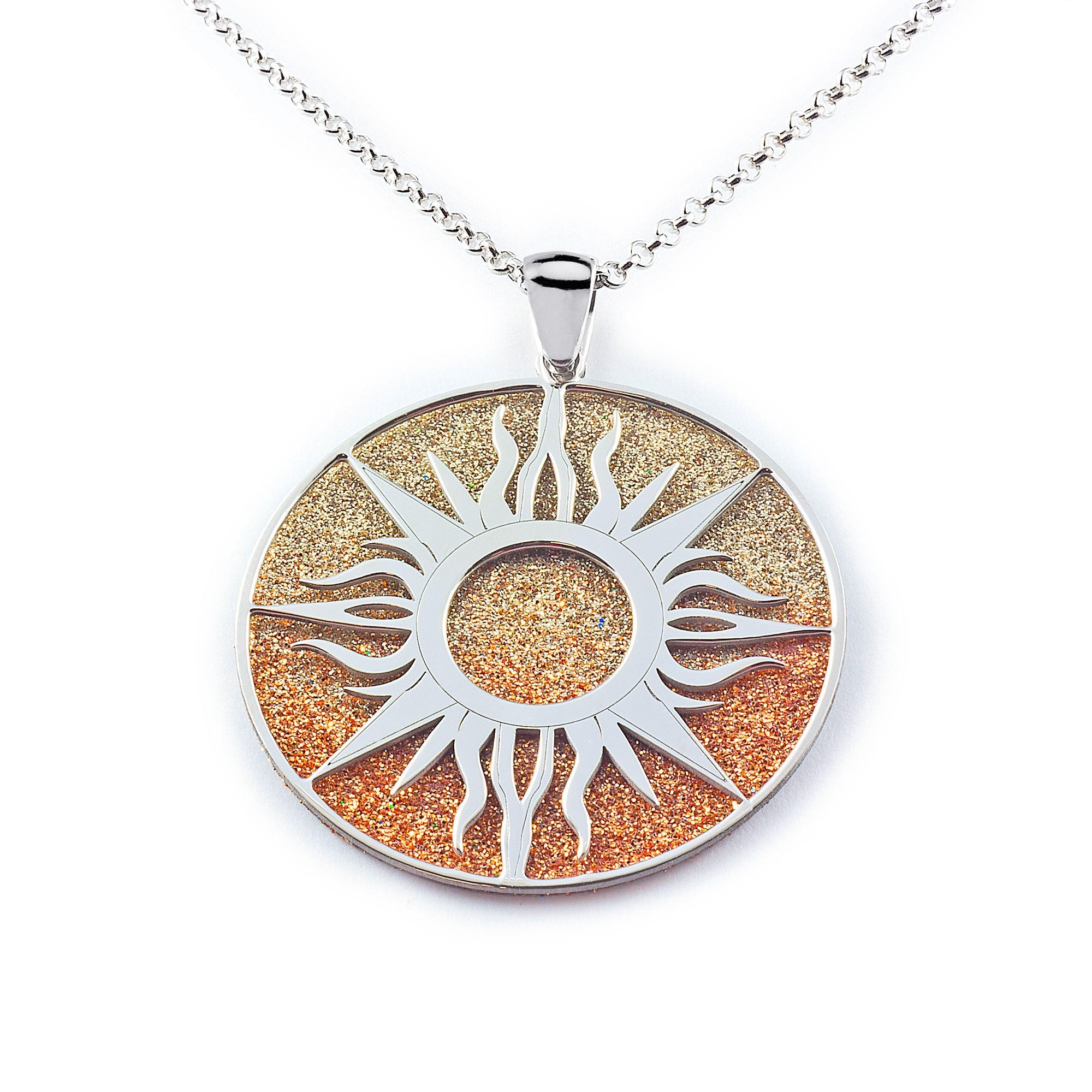 Shiny and Textured Sun Sterling Silver Pendant