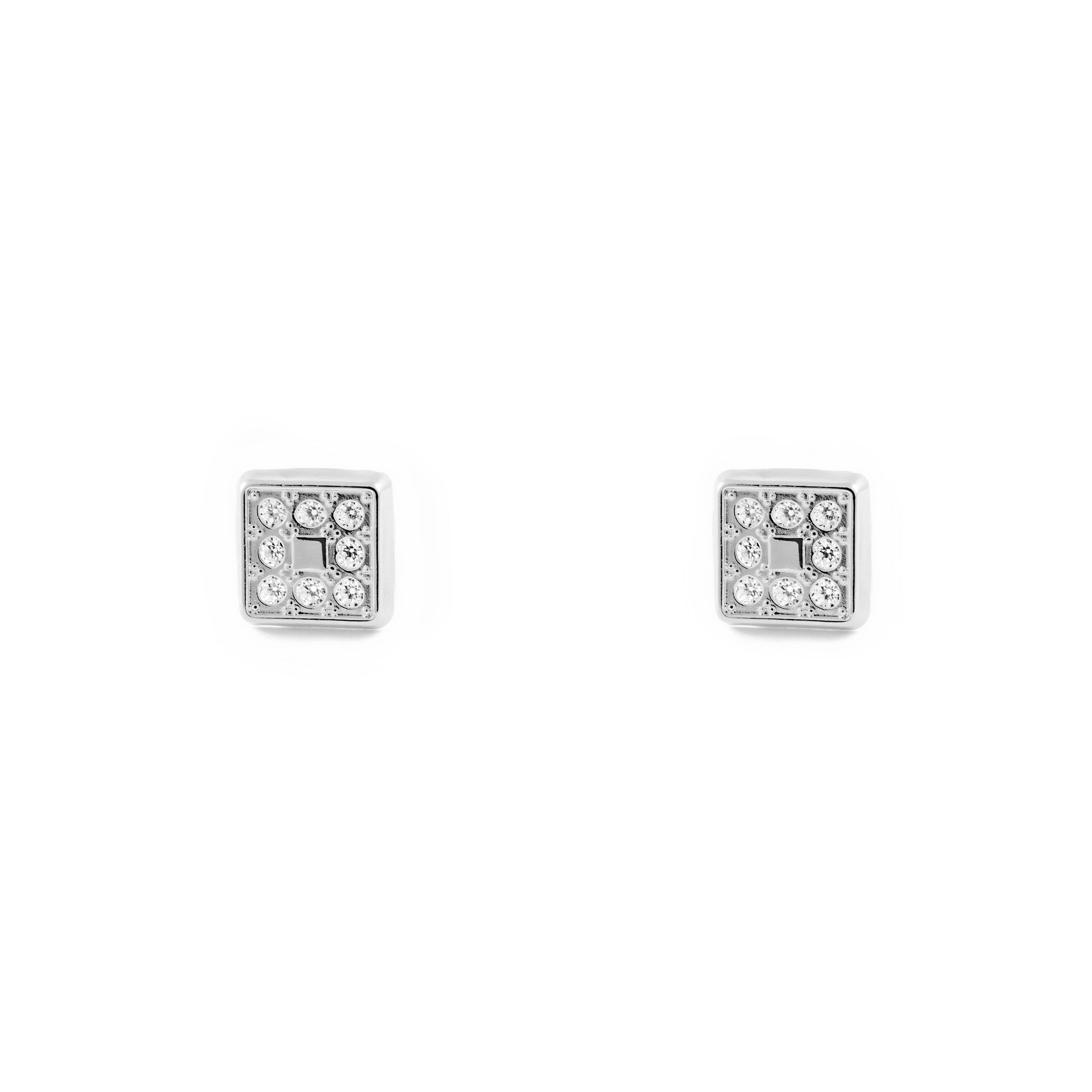 Pendientes Bebe Oro Blanco 18K Cuadrado Circonitas Brillo