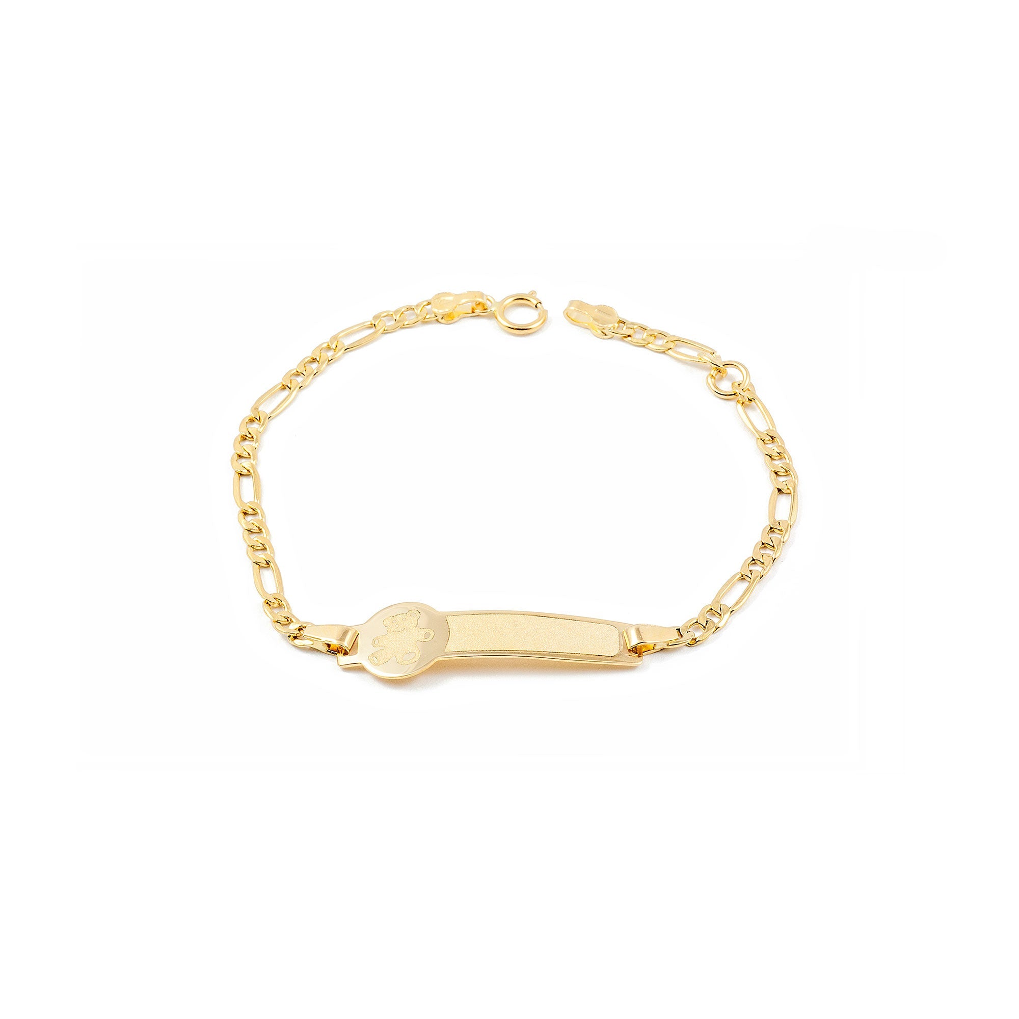 Pulsera Niña Oro Amarillo 18K Personalizada Esclava Oso Mate y Brillo 14 cm