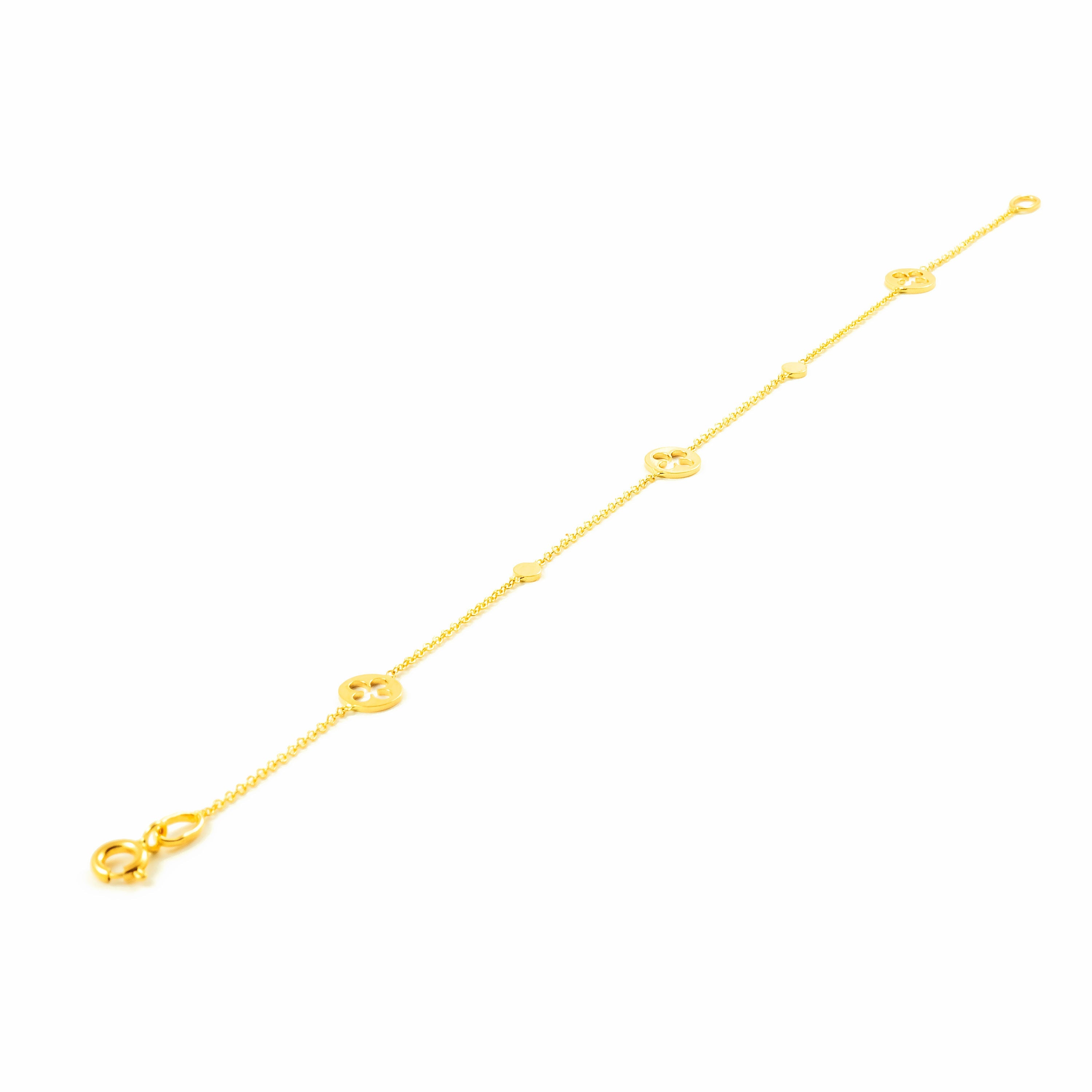 Pulsera Mujer-Niña Oro Amarillo 18K Trebol Brillo 18 cm