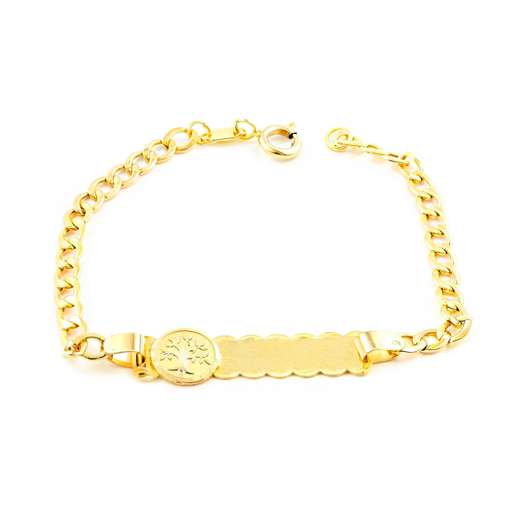Personalized 9K Yellow Gold Girl's Tree of Life Bracelet, Matte and Shiny, 14 cm