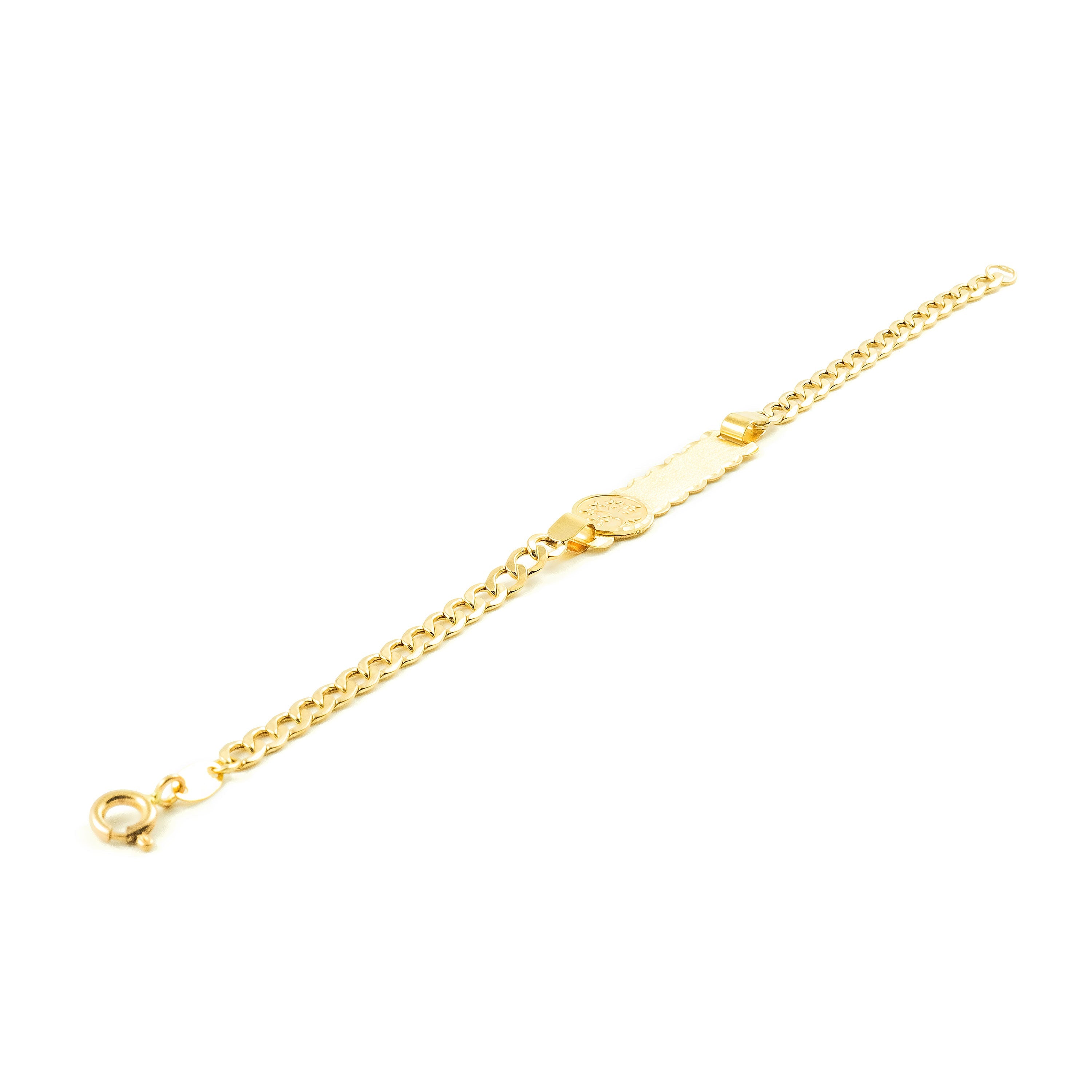 Personalized 9K Yellow Gold Girl's Tree of Life Bracelet, Matte and Shiny, 14 cm