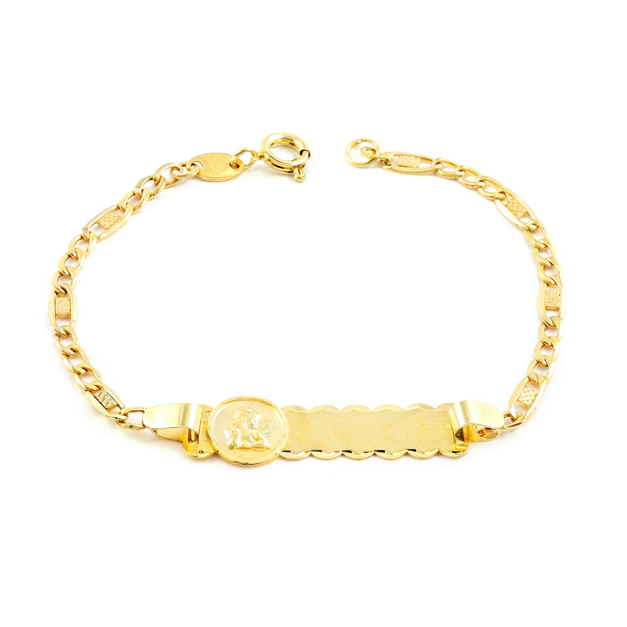 Personalized 9K Yellow Gold Girl's Bracelet Angel Matte and Shiny 14 cm