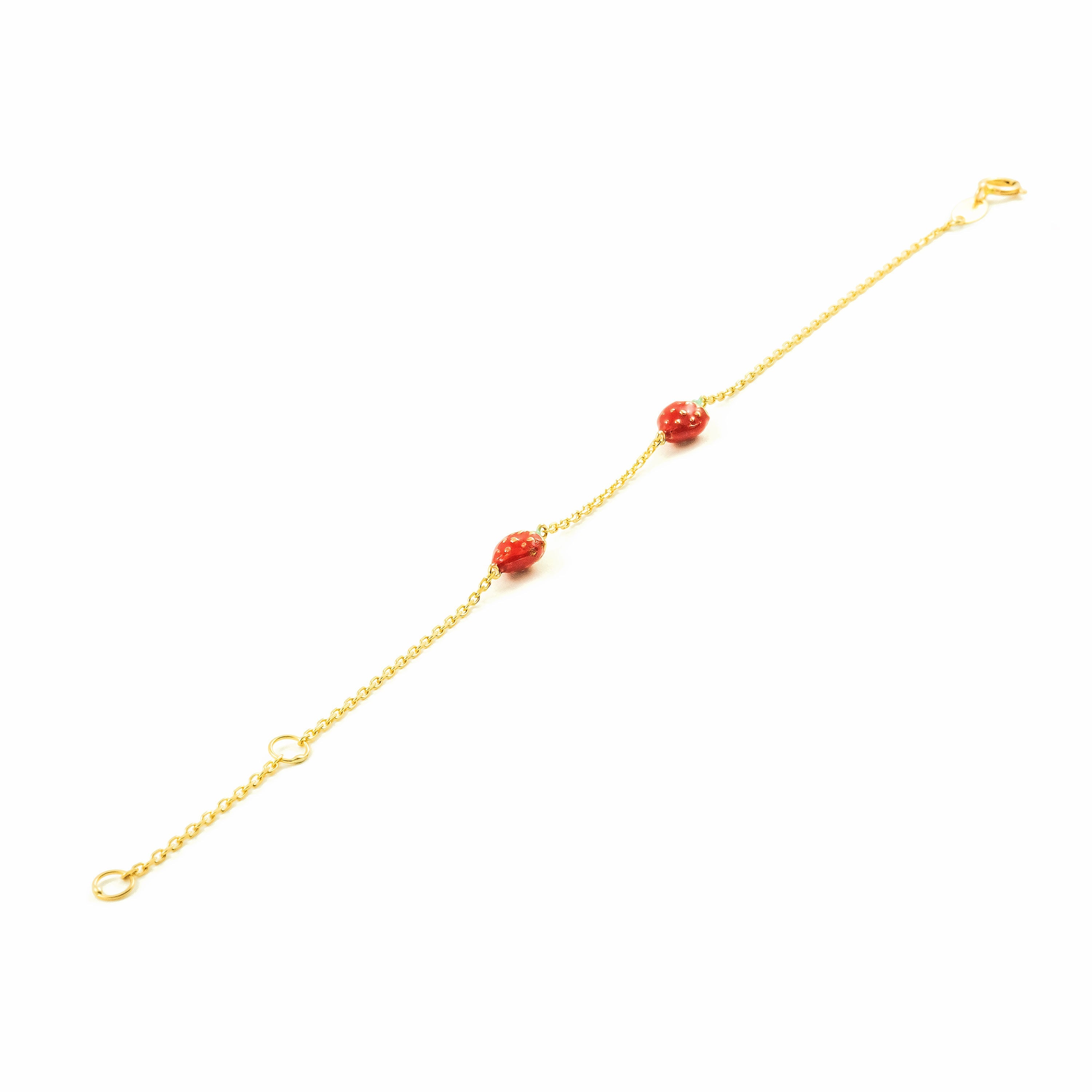 9K Yellow Gold Girl's Bracelet with Multicolored Strawberry Enamel and Shine, 15 cm