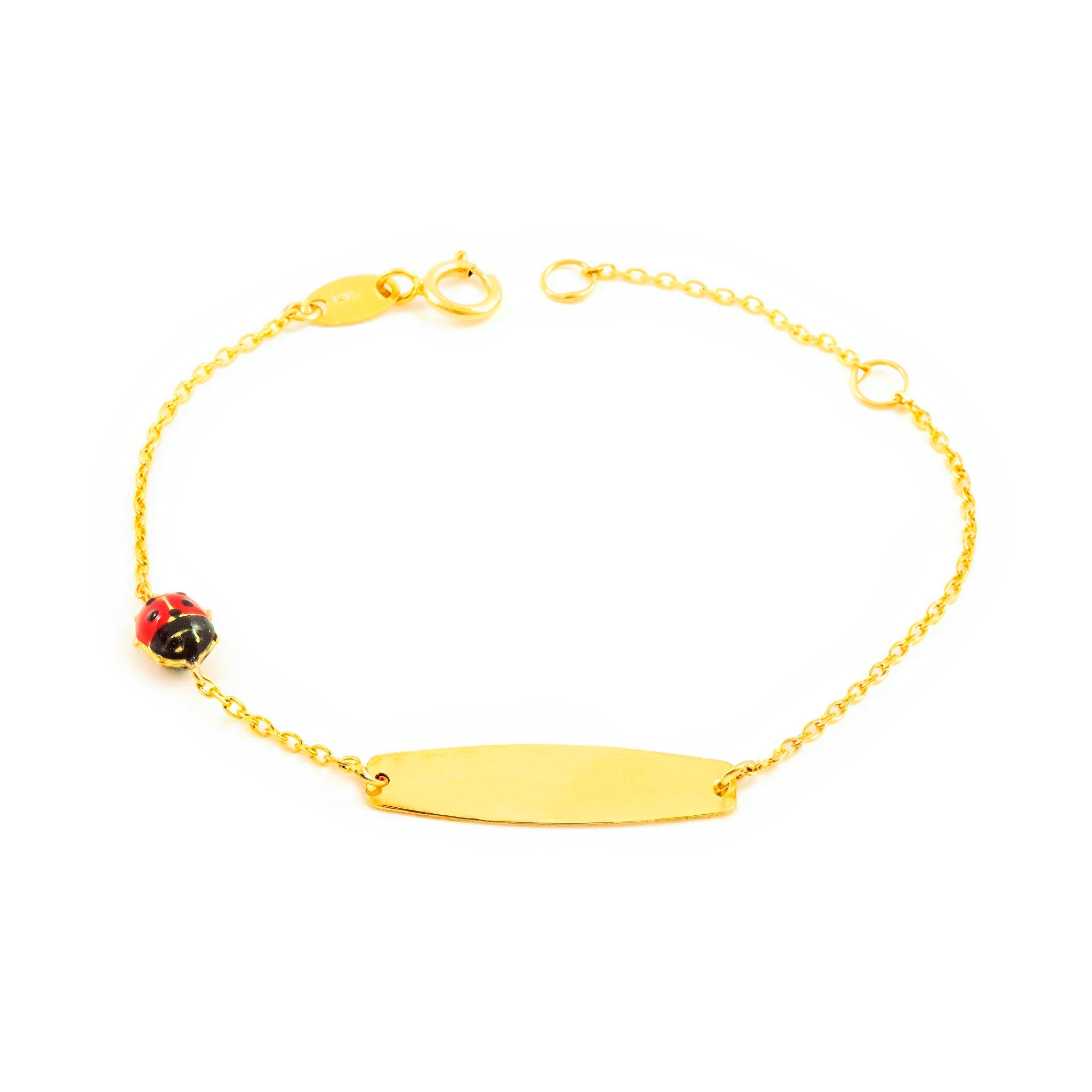 9K Yellow Gold Girl's Bracelet with Enamel, Ladybug, Red-Black, Glossy, 14 cm