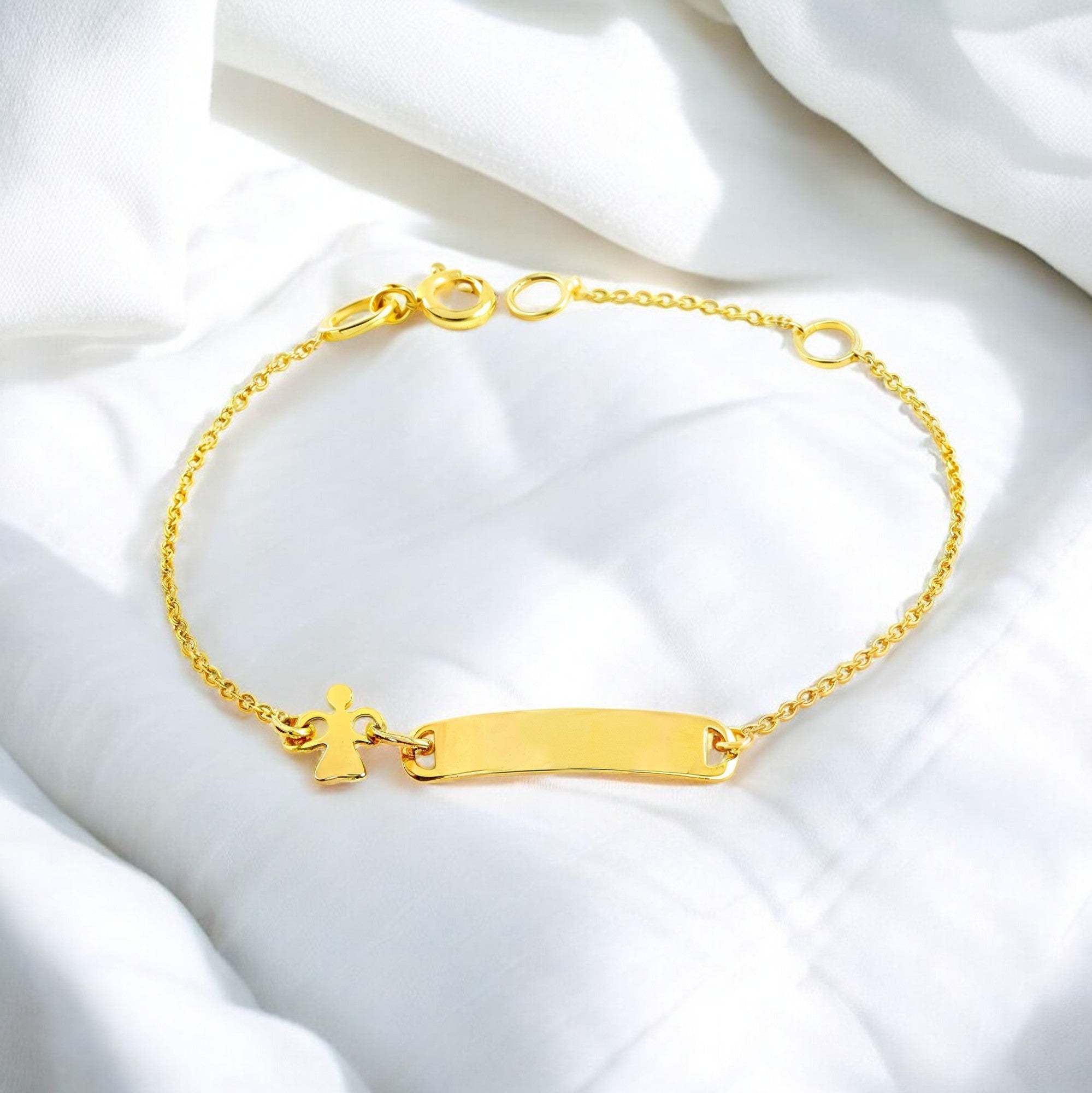 Pulsera Niña Oro Amarillo 9K Personalizada Esclava Angel Brillo 14 cm