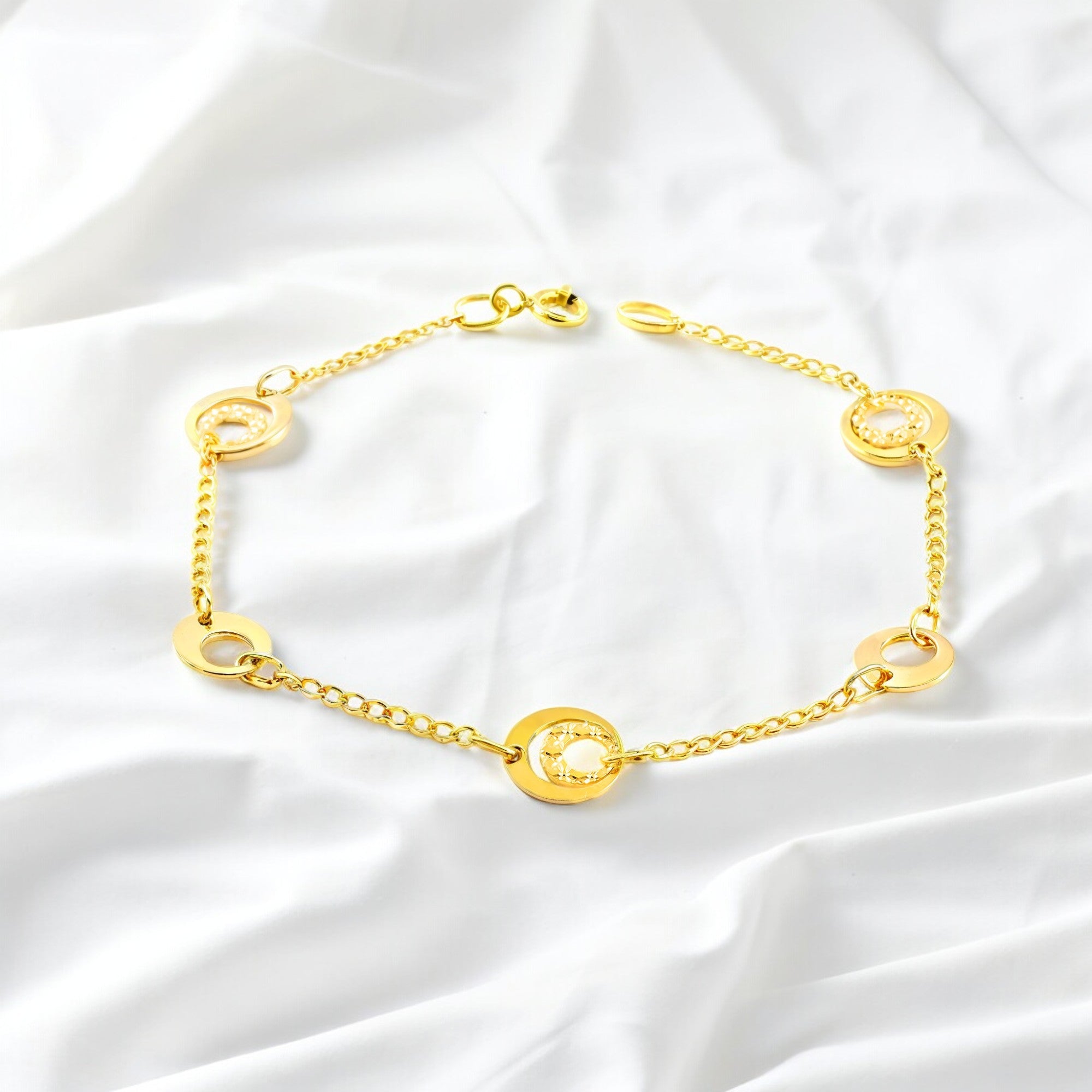 Pulsera Mujer Oro Amarillo 18K Redondos Brillo y Textura 18 cm