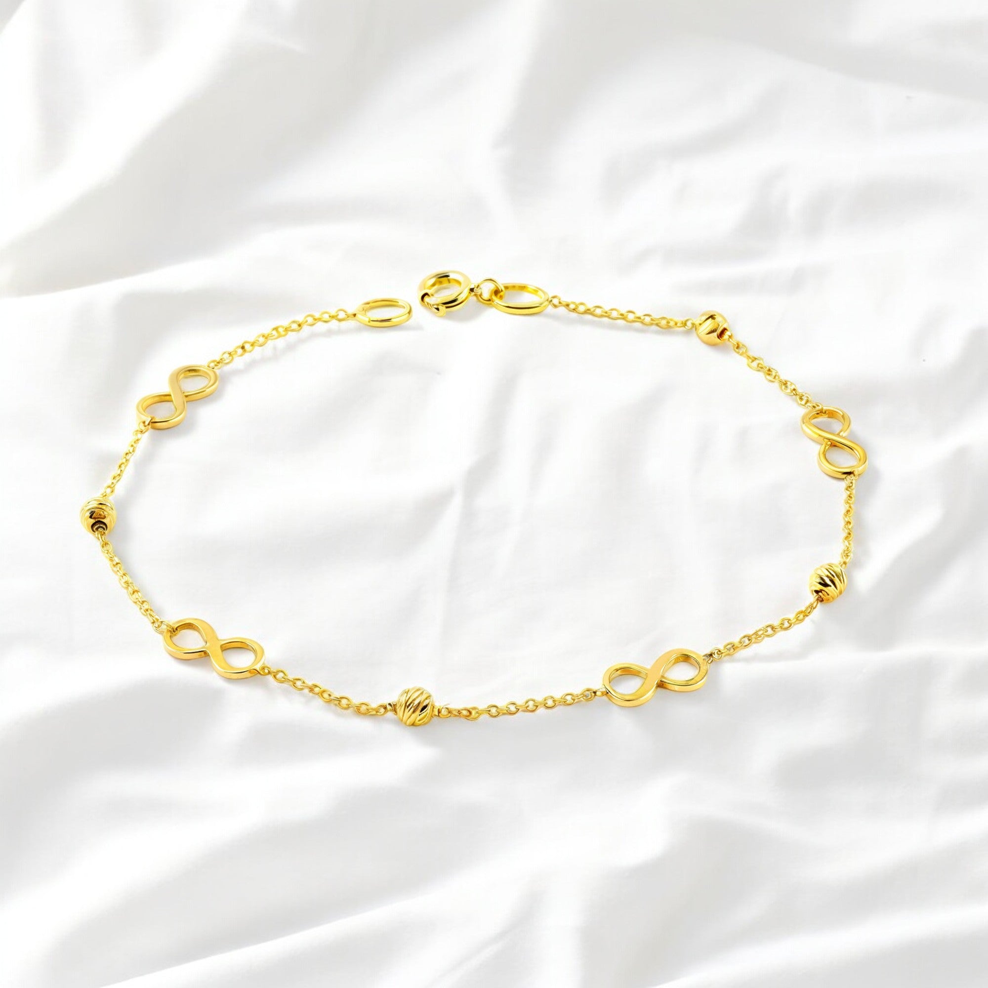 Pulsera Mujer Oro Amarillo 18K Infinitos Brillo y Textura 18 cm