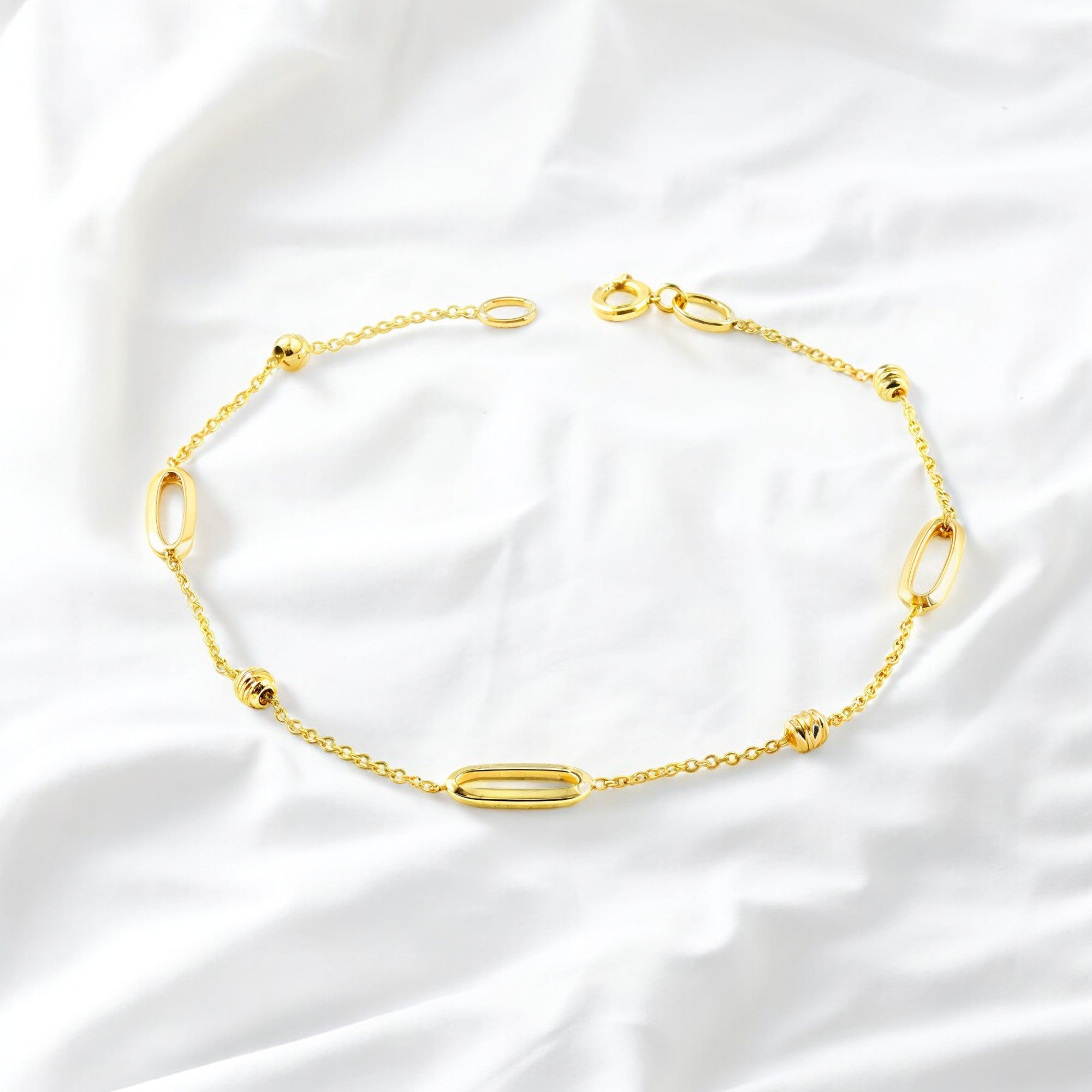 Pulsera Mujer Oro Amarillo 18K Oval Brillo y Textura 18 cm
