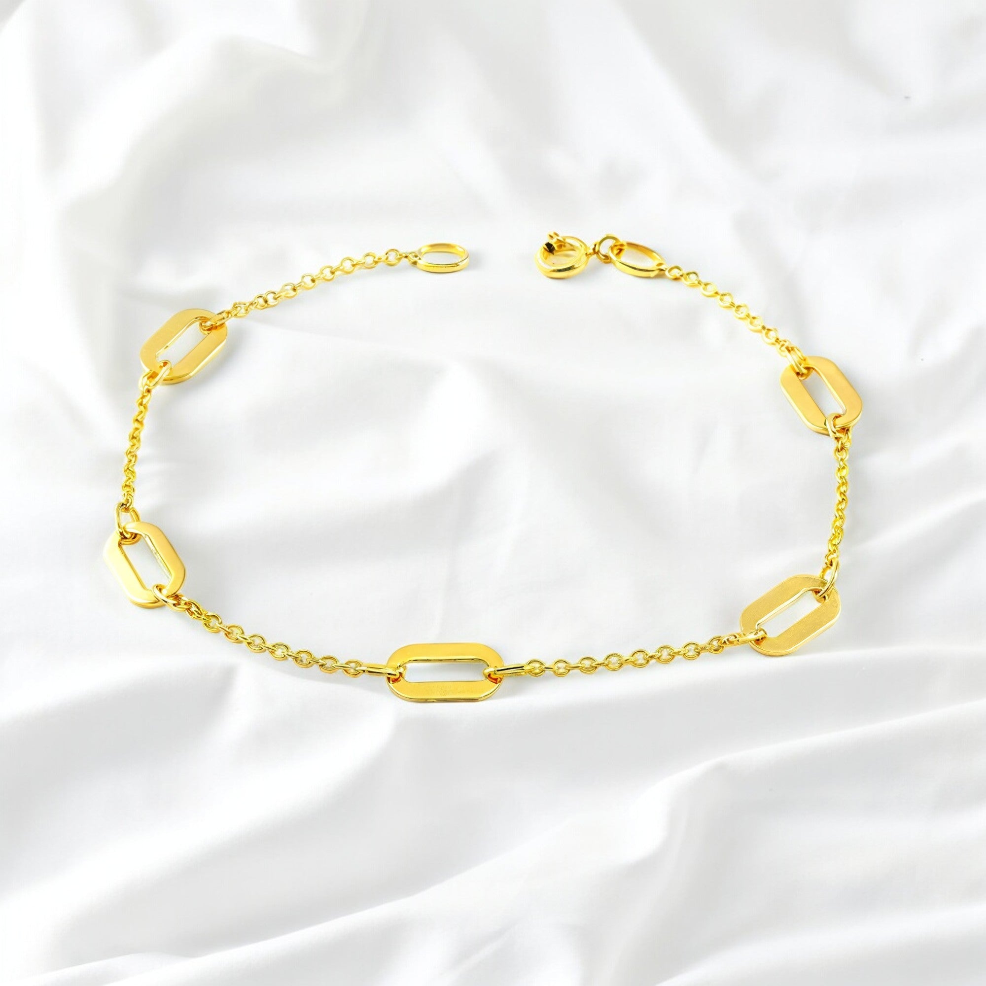 Pulsera Mujer Oro Amarillo 9K Oval Brillo 18 cm