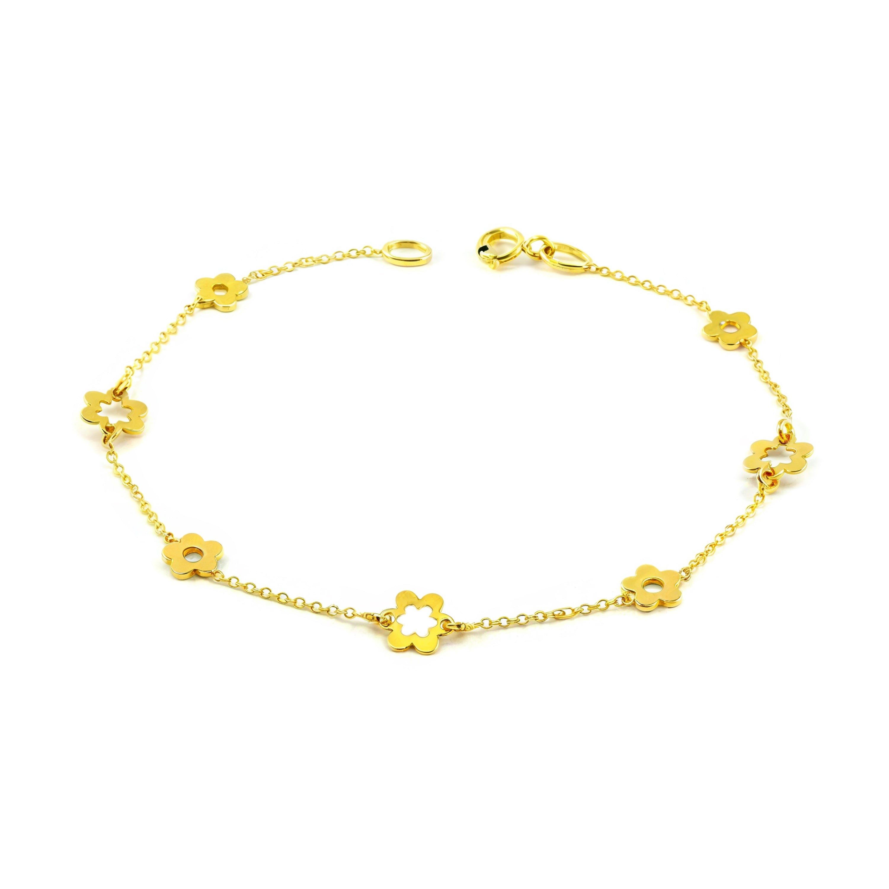 Pulsera Mujer Oro Amarillo 18K Flor Margarita Brillo 18 cm