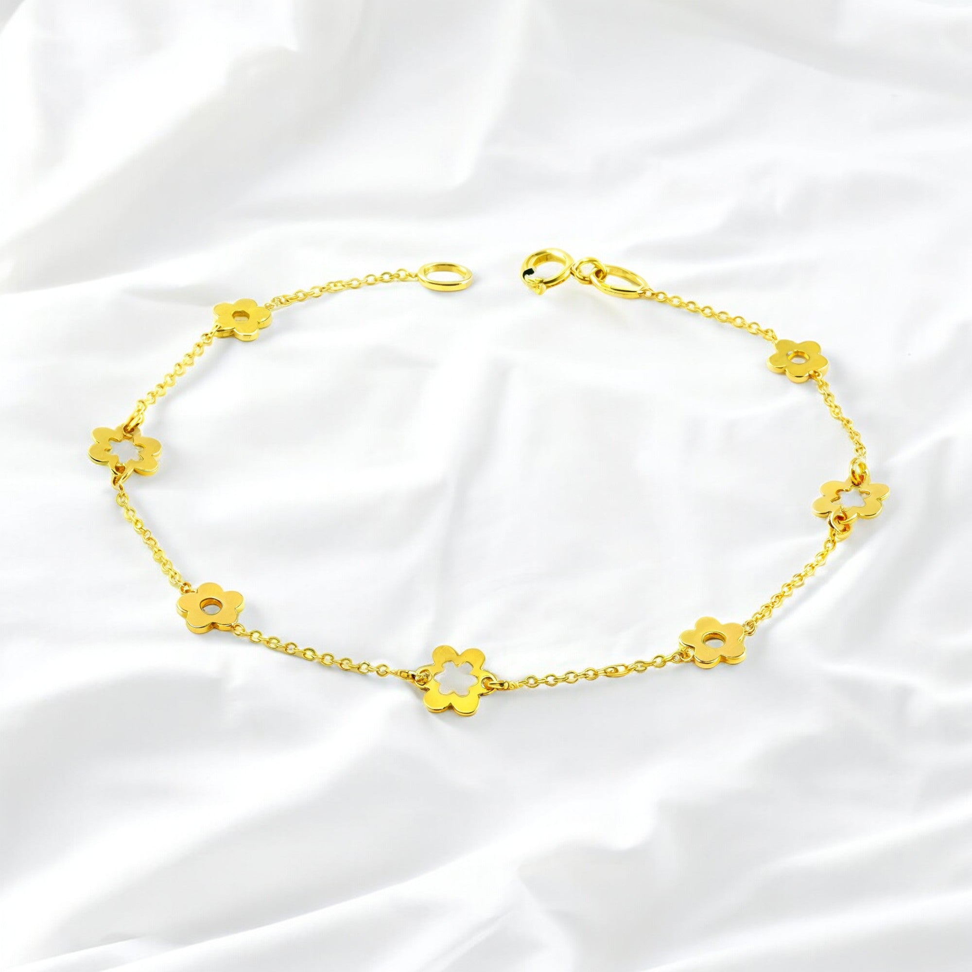 Pulsera Mujer Oro Amarillo 18K Flor Margarita Brillo 18 cm