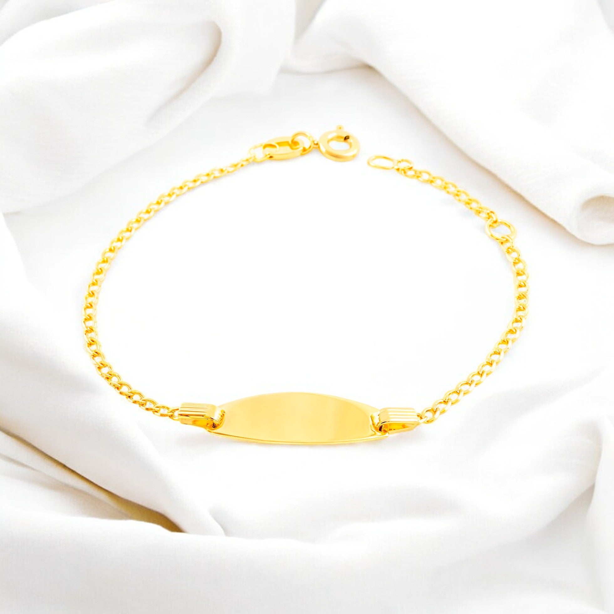 Pulsera Niña Oro Amarillo 9K Personalizada Esclava Barbada Brillo 14 cm