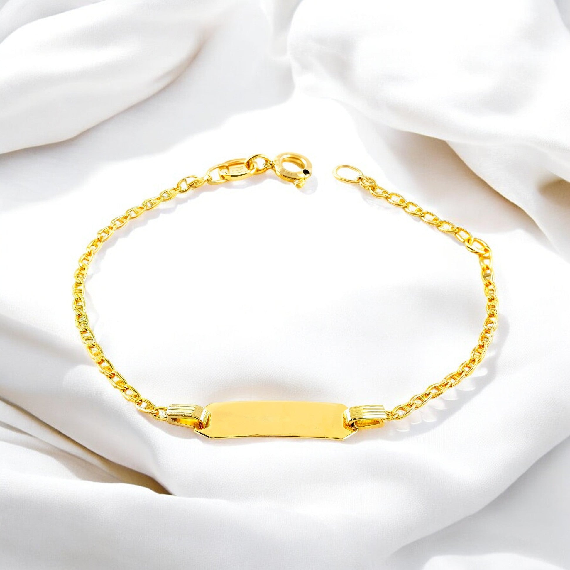 Pulsera Niña Oro Amarillo 9K Personalizada Esclava Ancla Brillo 14 cm