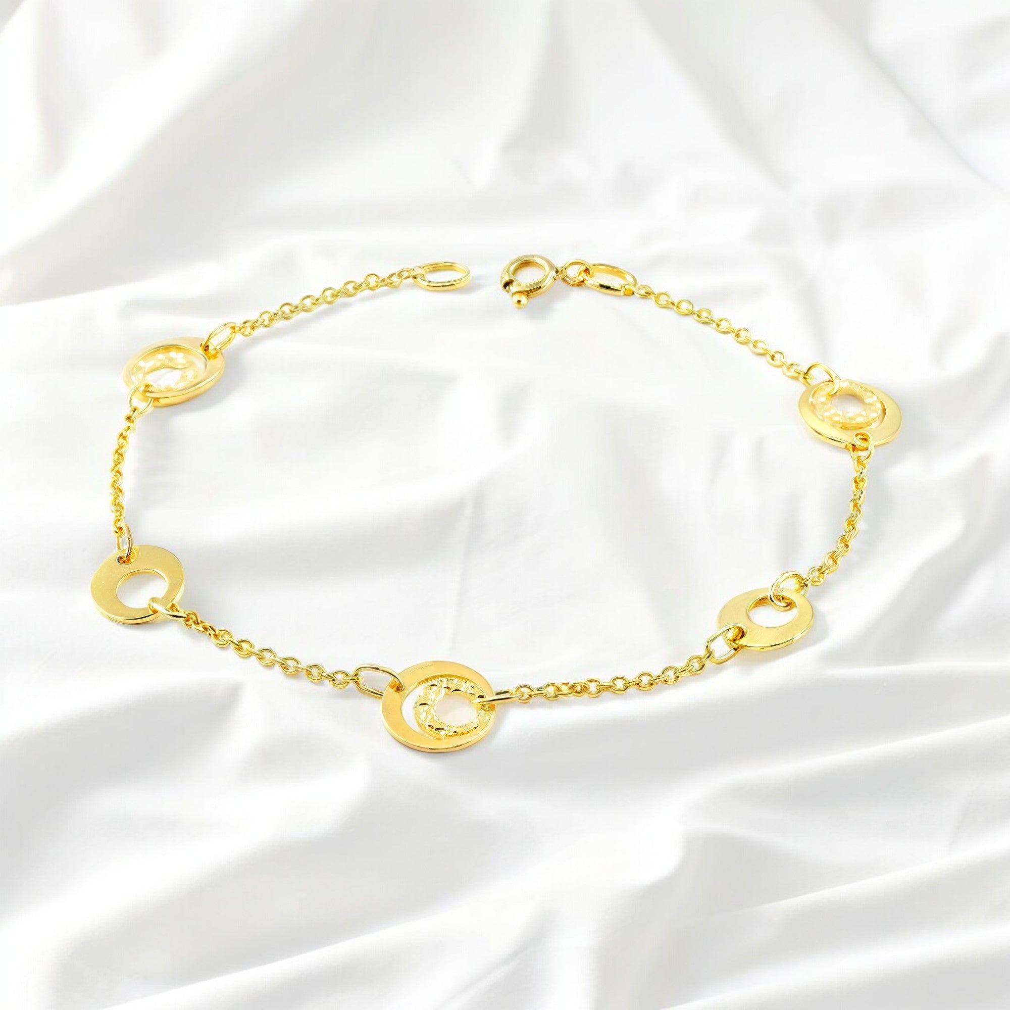 Pulsera Mujer Oro Amarillo 9K Redondos Brillo y Textura 18 cm