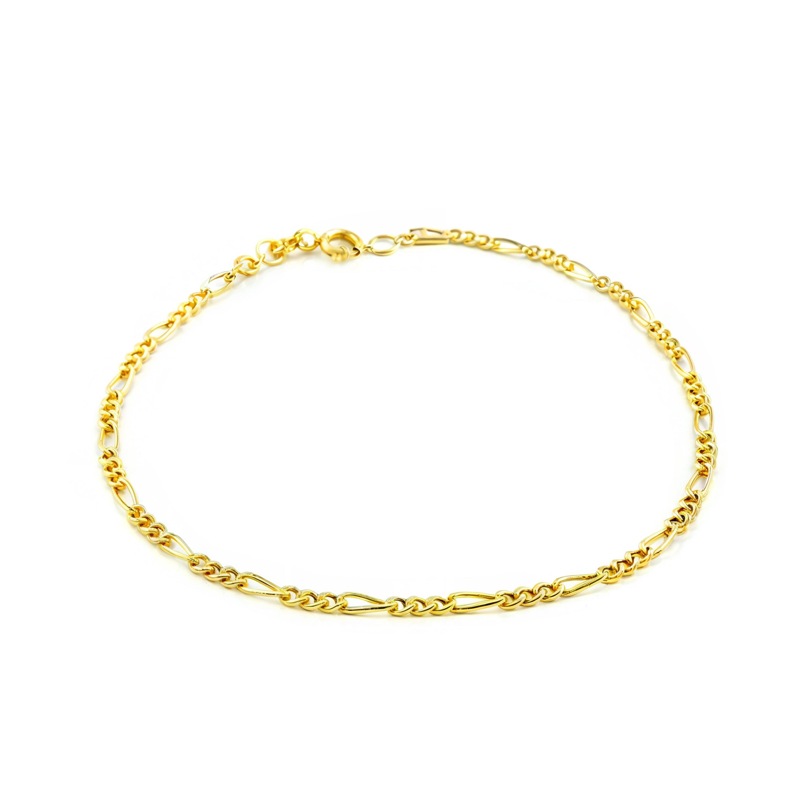 Pulsera Mujer Oro Amarillo 18K Figaro 3X1 Hueca 20 cm