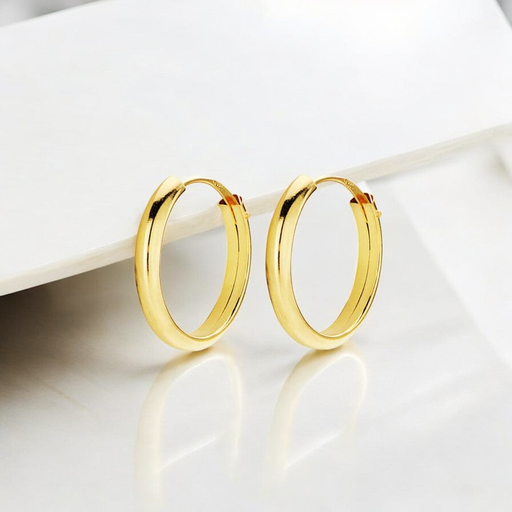 Pendientes Oro Amarillo 9K Aros Media Caña Brillo 14 x 2 mm