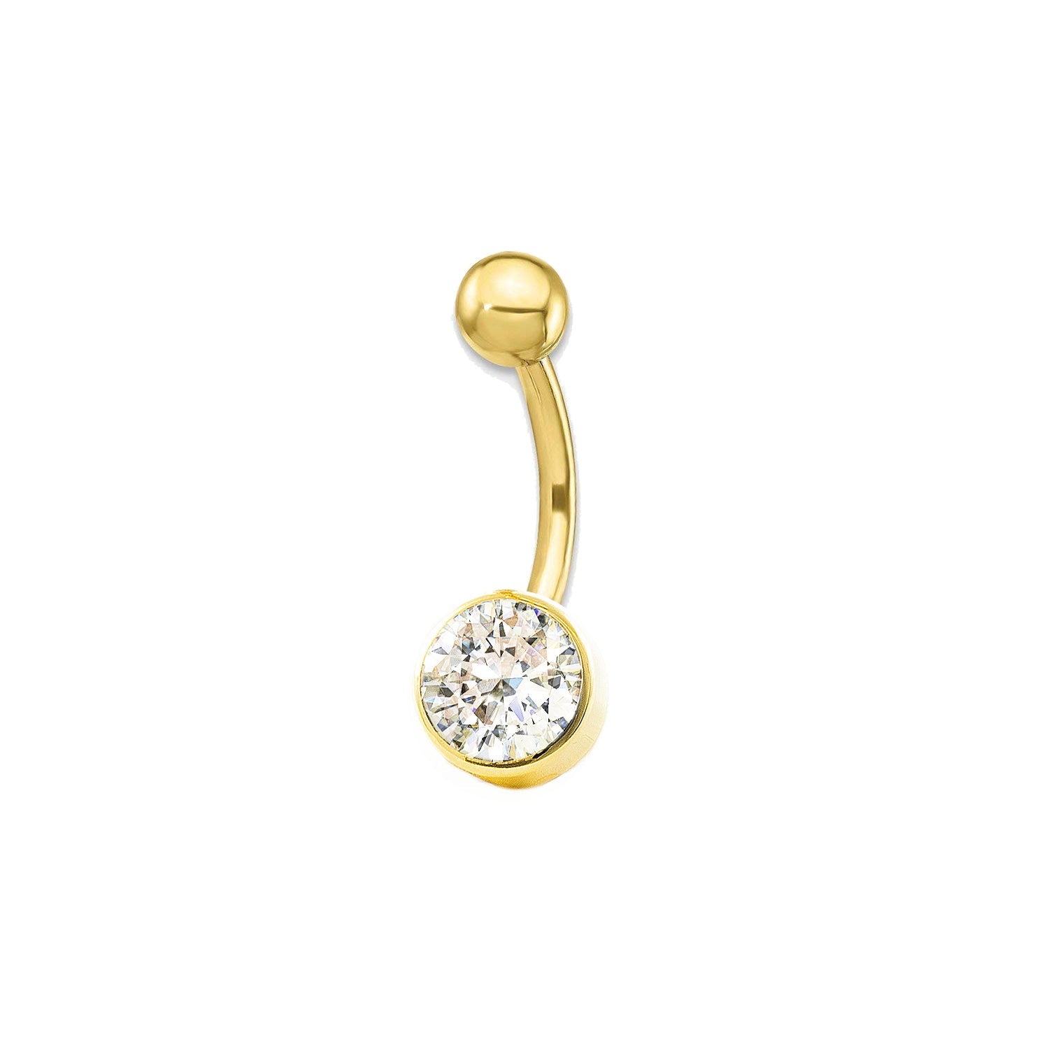 Piercing Oro Amarillo 18K Ombligo Redondo Circonita 6 mm Brillo
