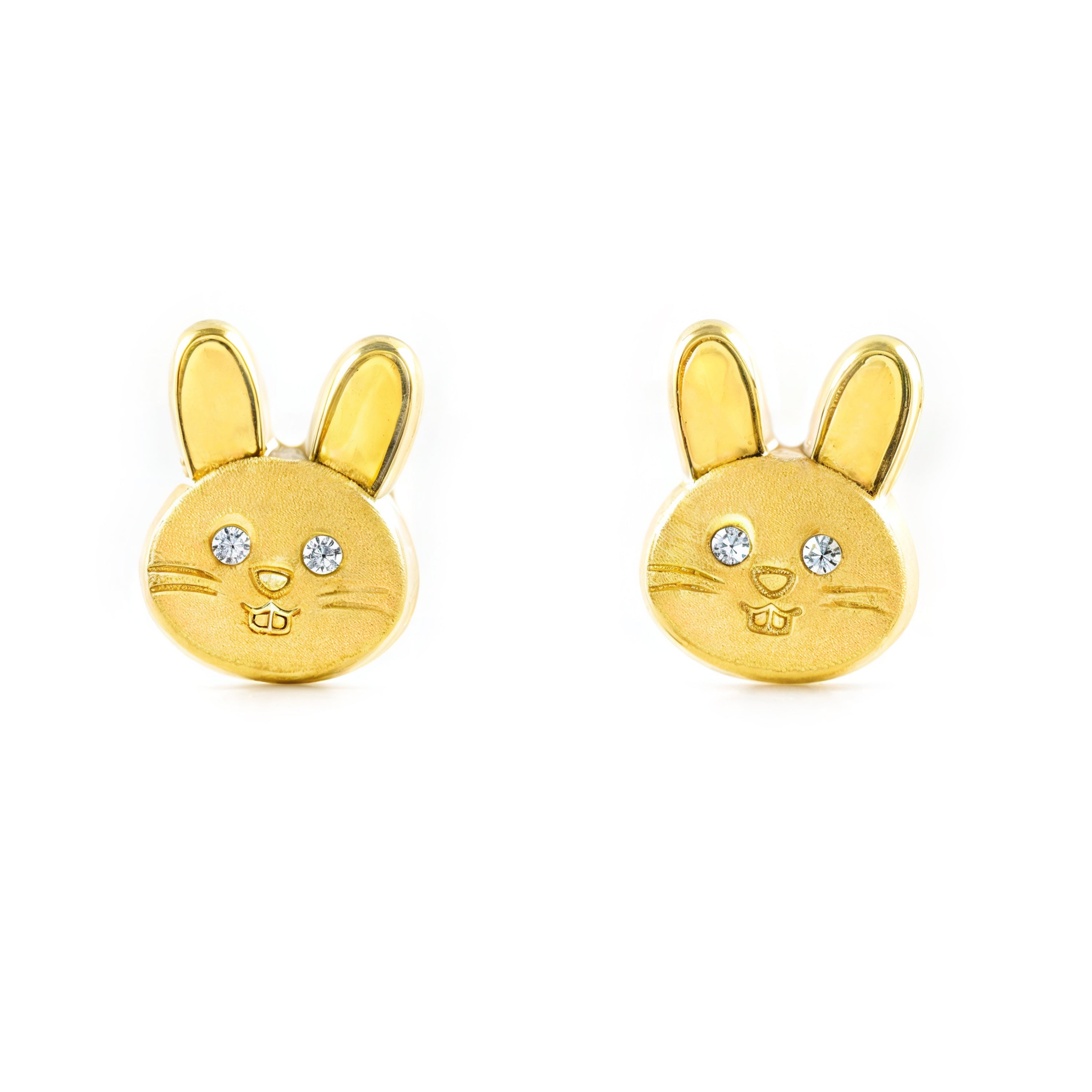 Pendientes Niña Oro Amarillo 9K Conejo Circonita Mate y Brillo