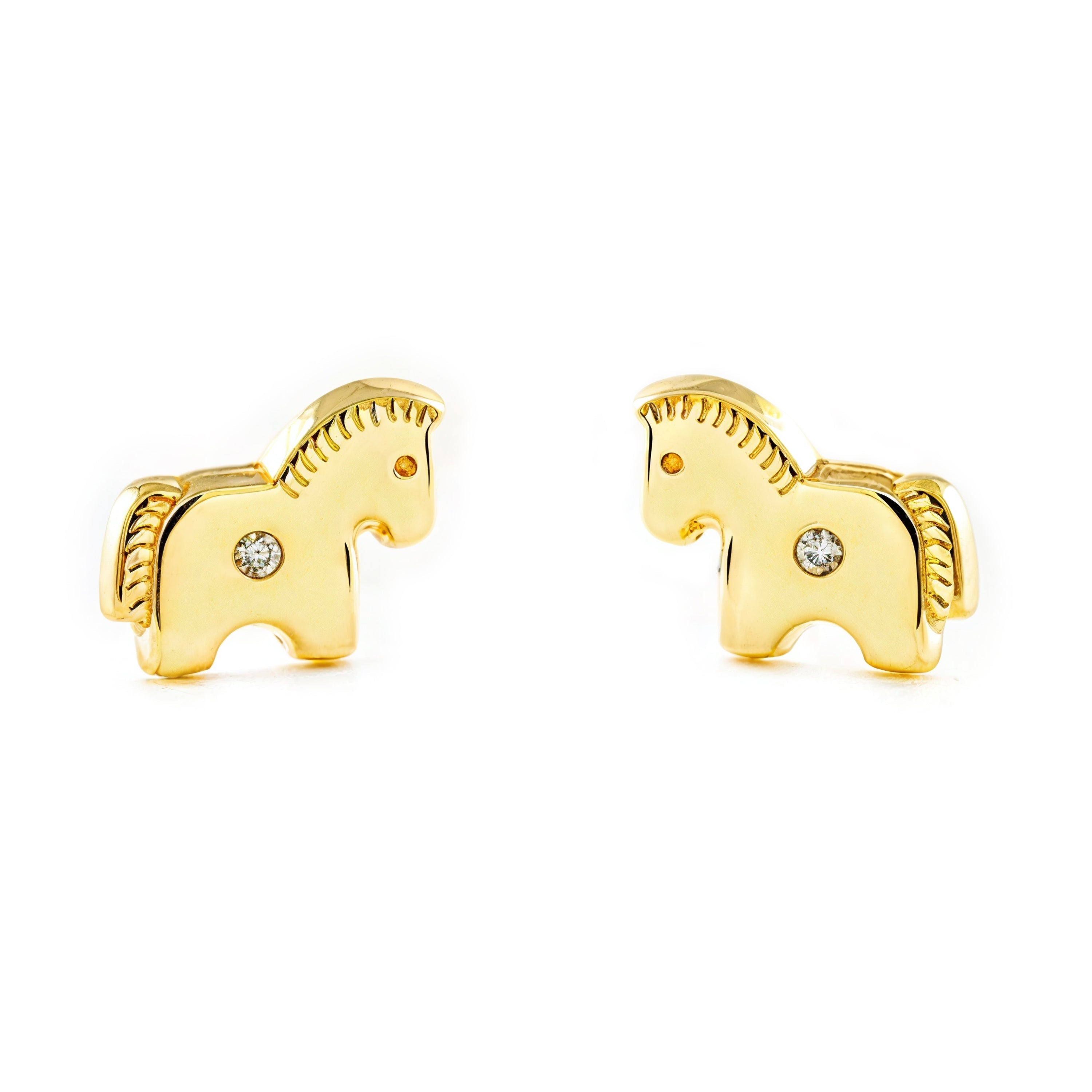 Pendientes Niña Oro Amarillo 9K Liso Caballo Circonita Brillo