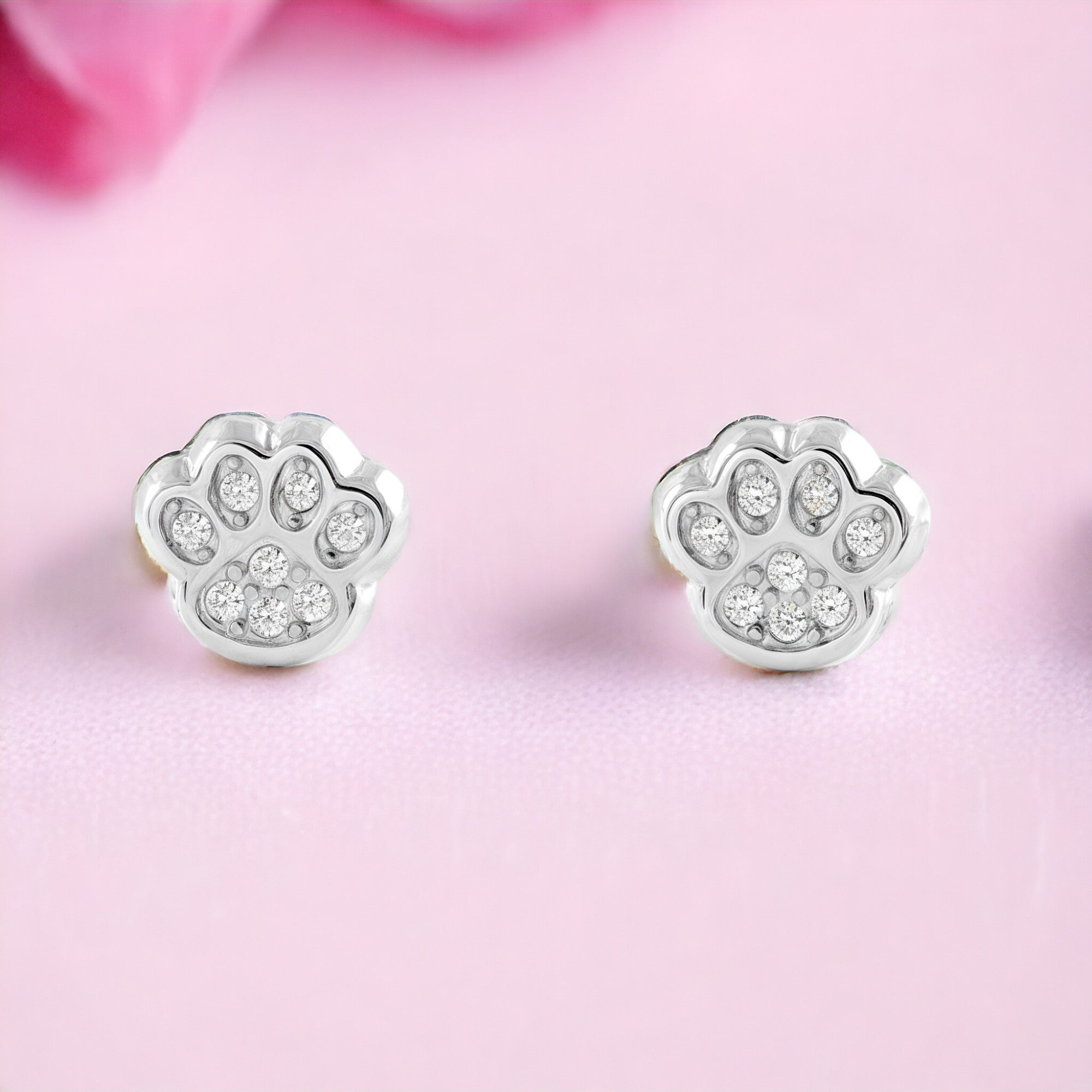 9K White Gold Girl's Earrings with Shiny Zirconia Claws