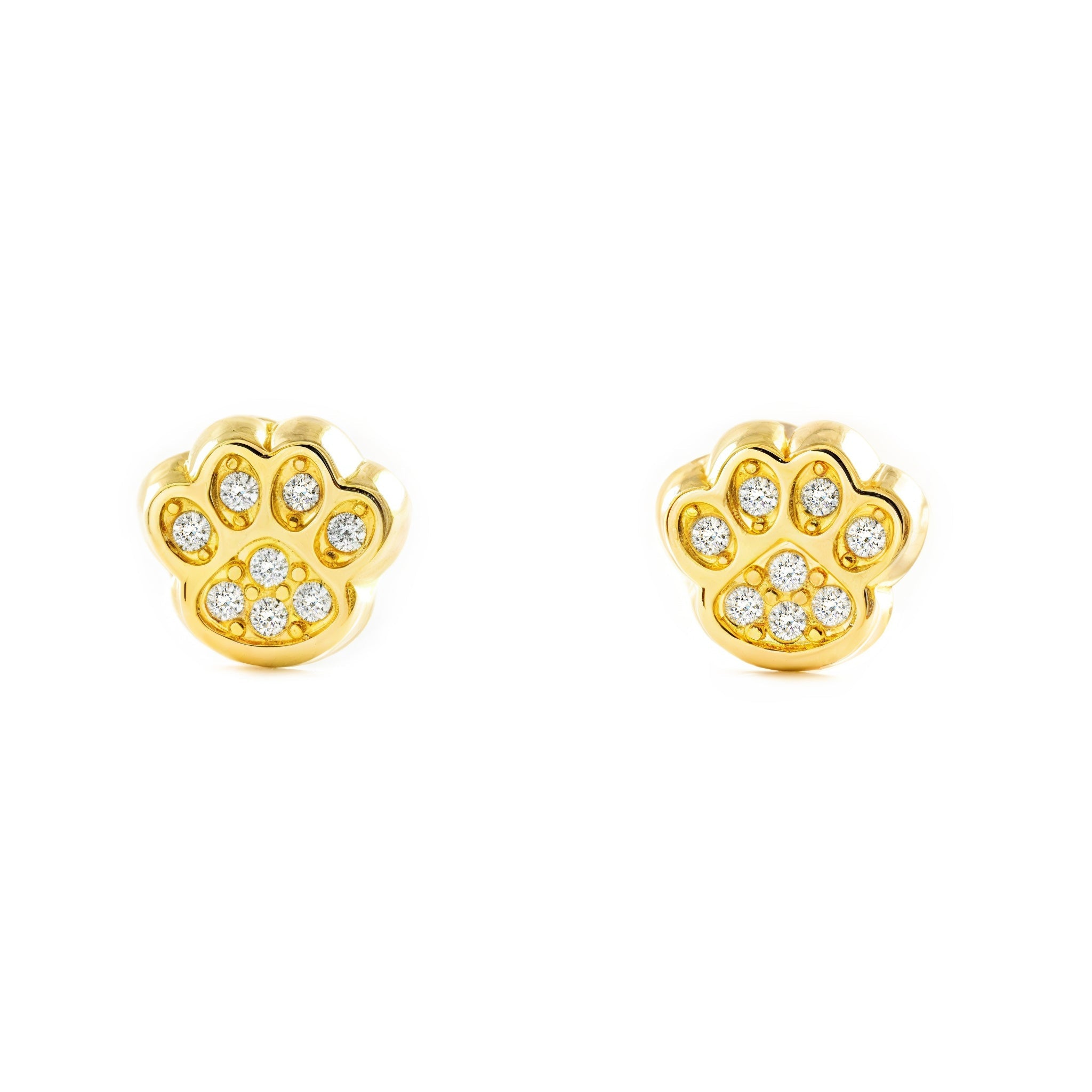 9K Yellow Gold Girl's Earrings with Shiny Zirconia Claws