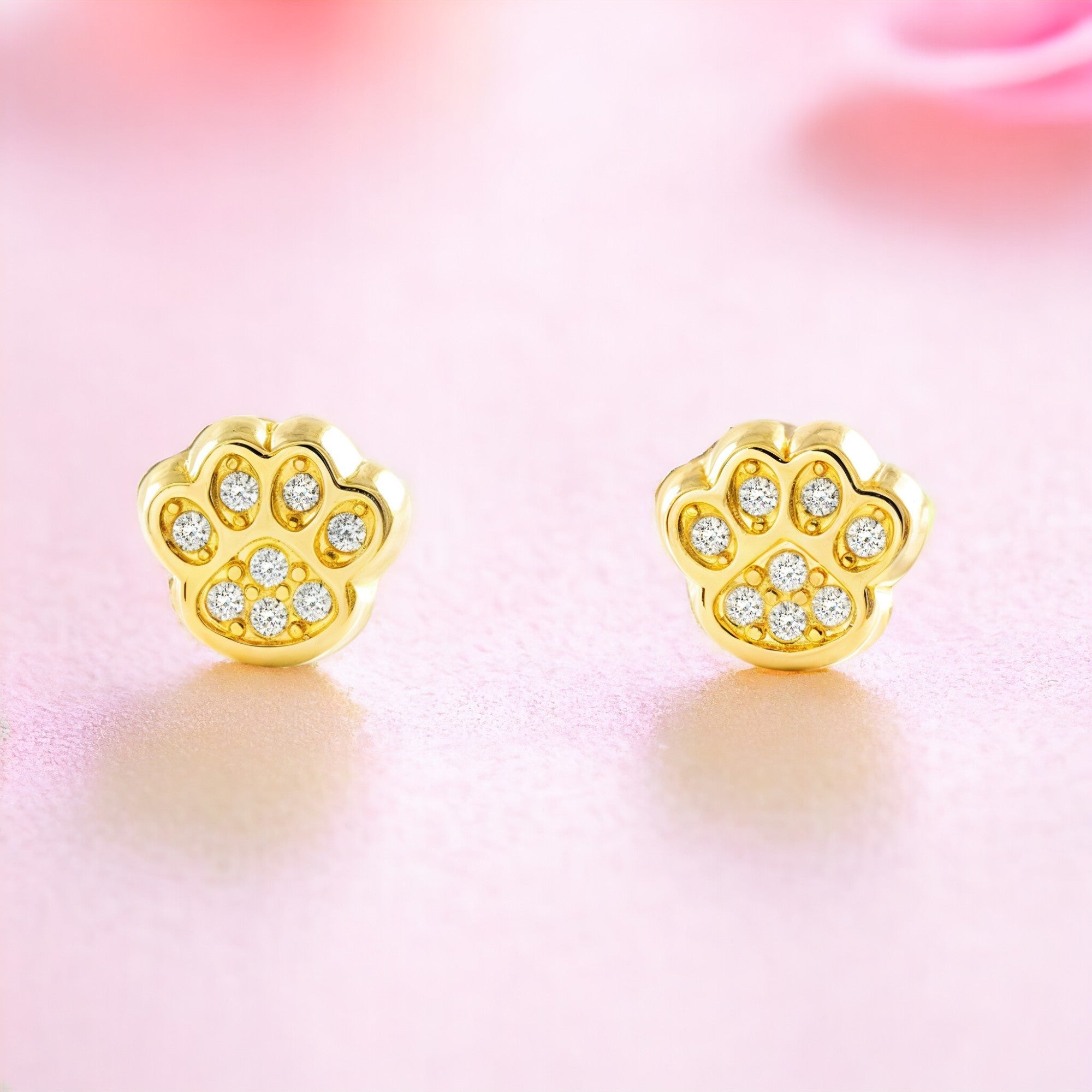 9K Yellow Gold Girl's Earrings with Shiny Zirconia Claws