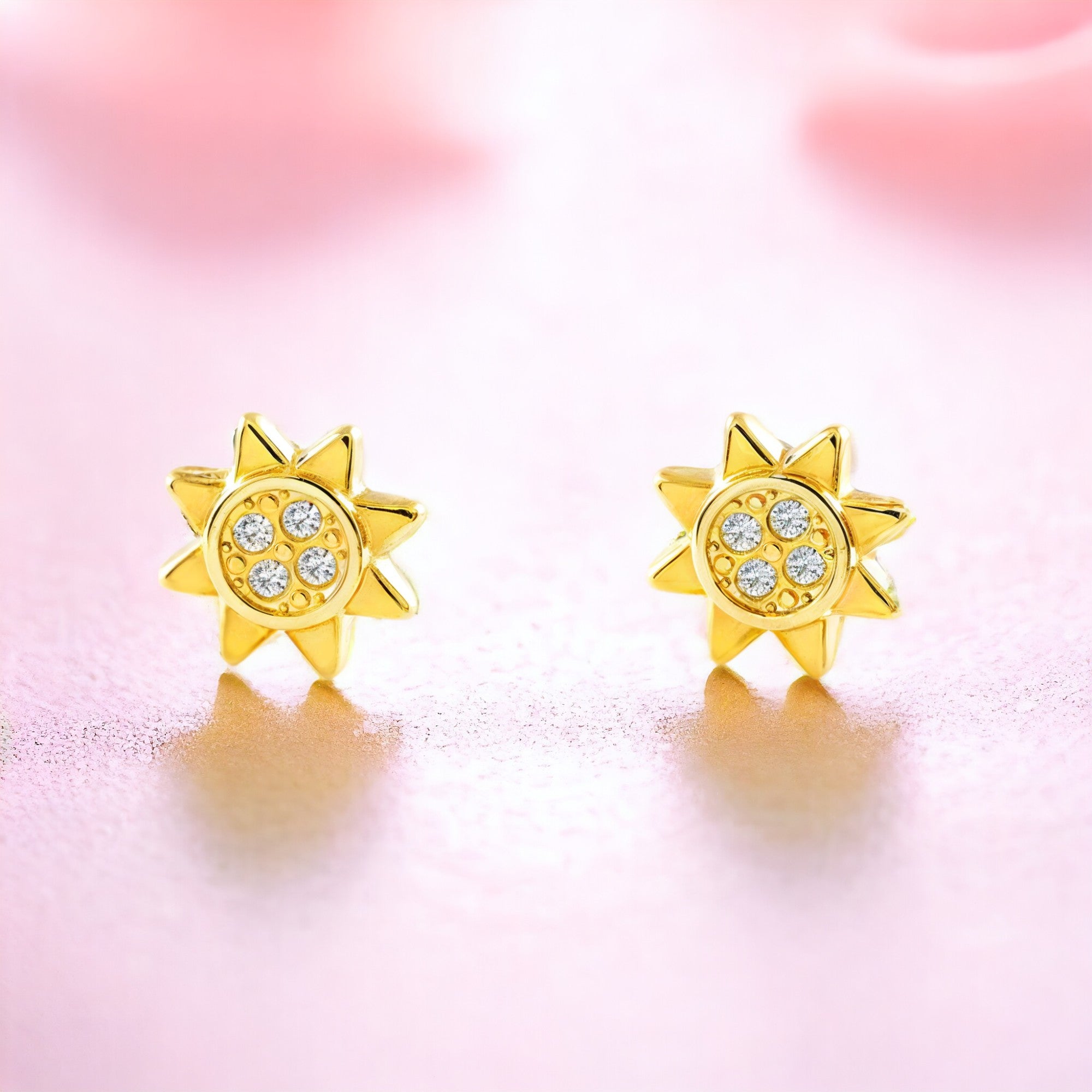 9K Yellow Gold Sun Zirconia Shine Girl's Earrings