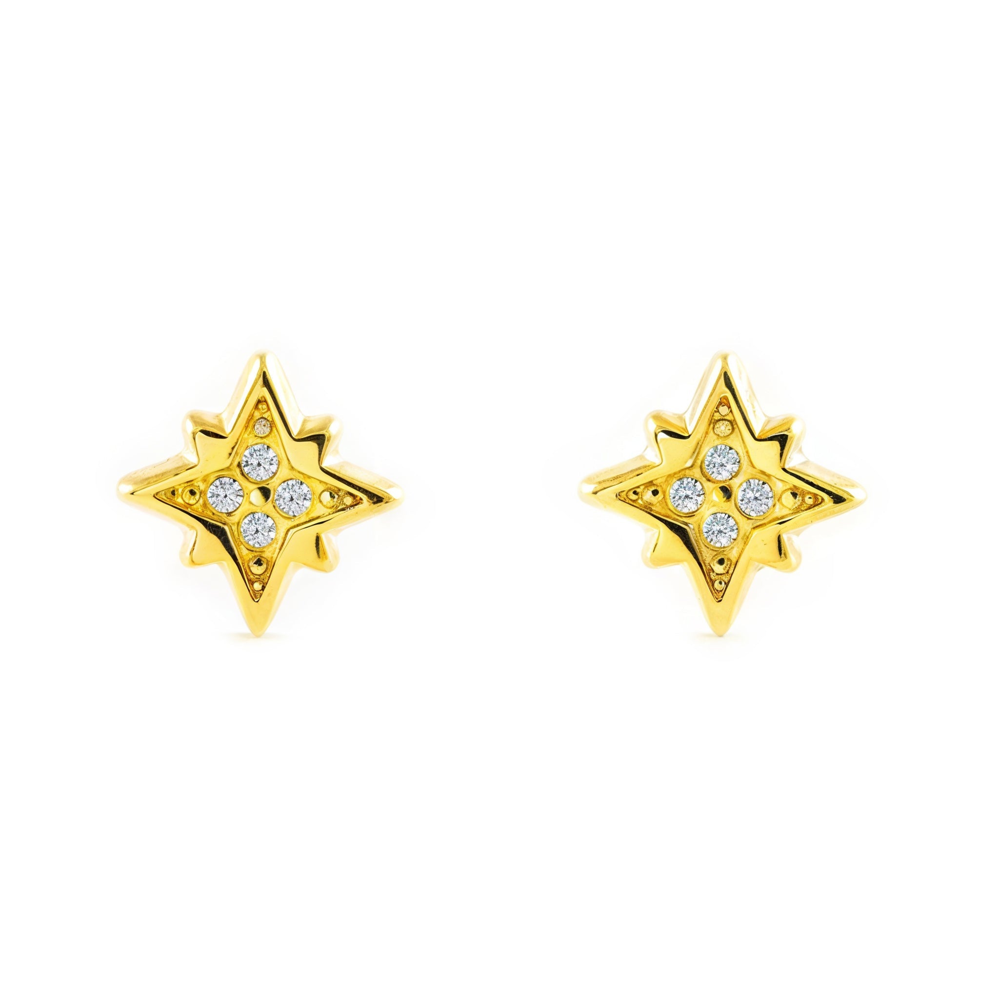 Girl's Earrings 9K Yellow Gold Shiny Zirconia Star