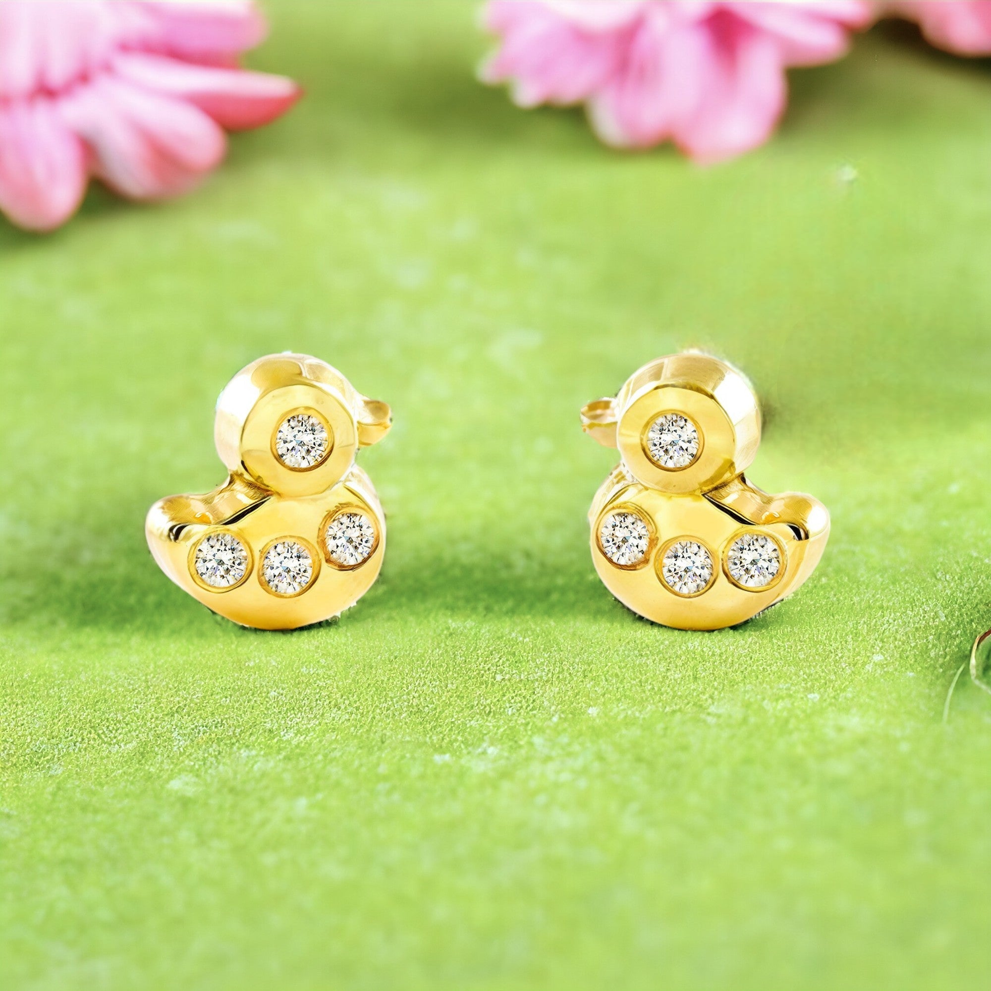 Pendientes Bebe-Niña Oro Amarillo 9K Pato Circonita Brillo