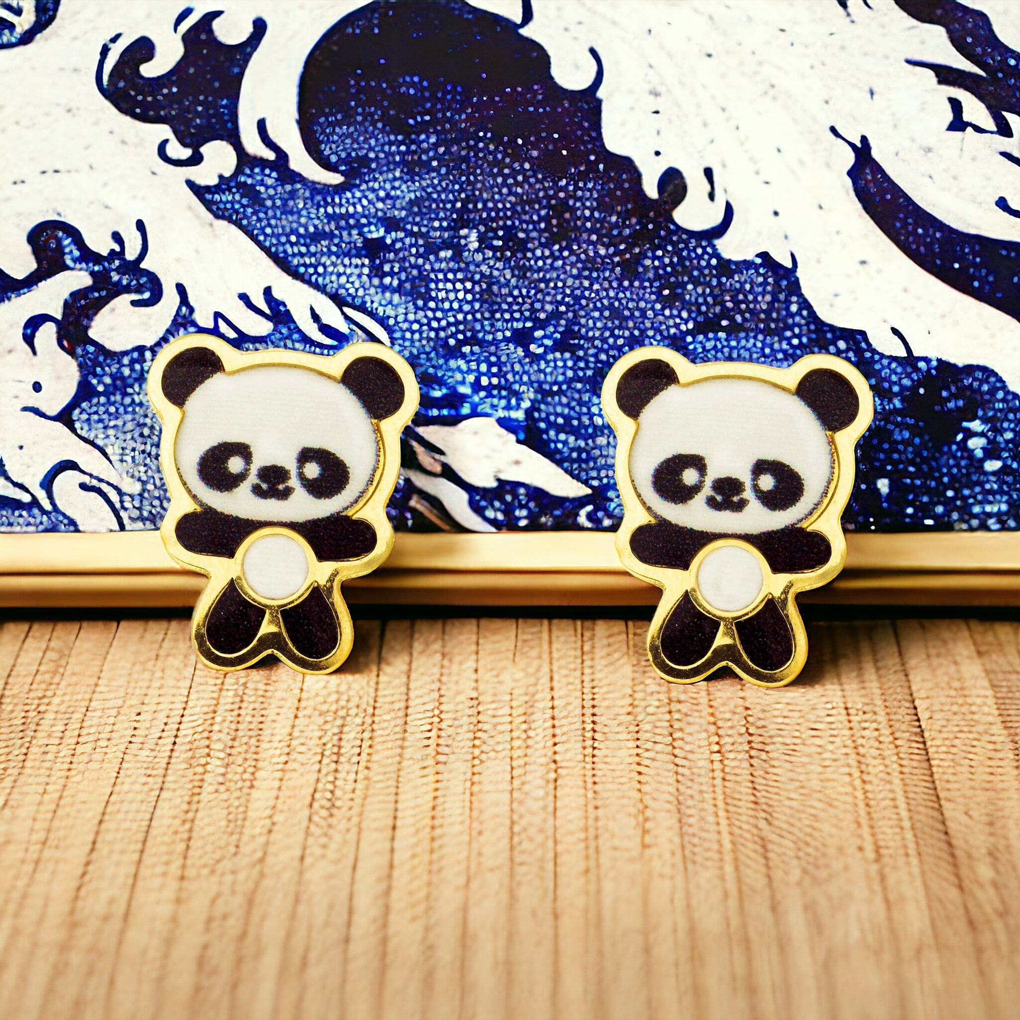 Pendientes Niña Oro Amarillo 9K Oso Esmalte Multicolor Brillo