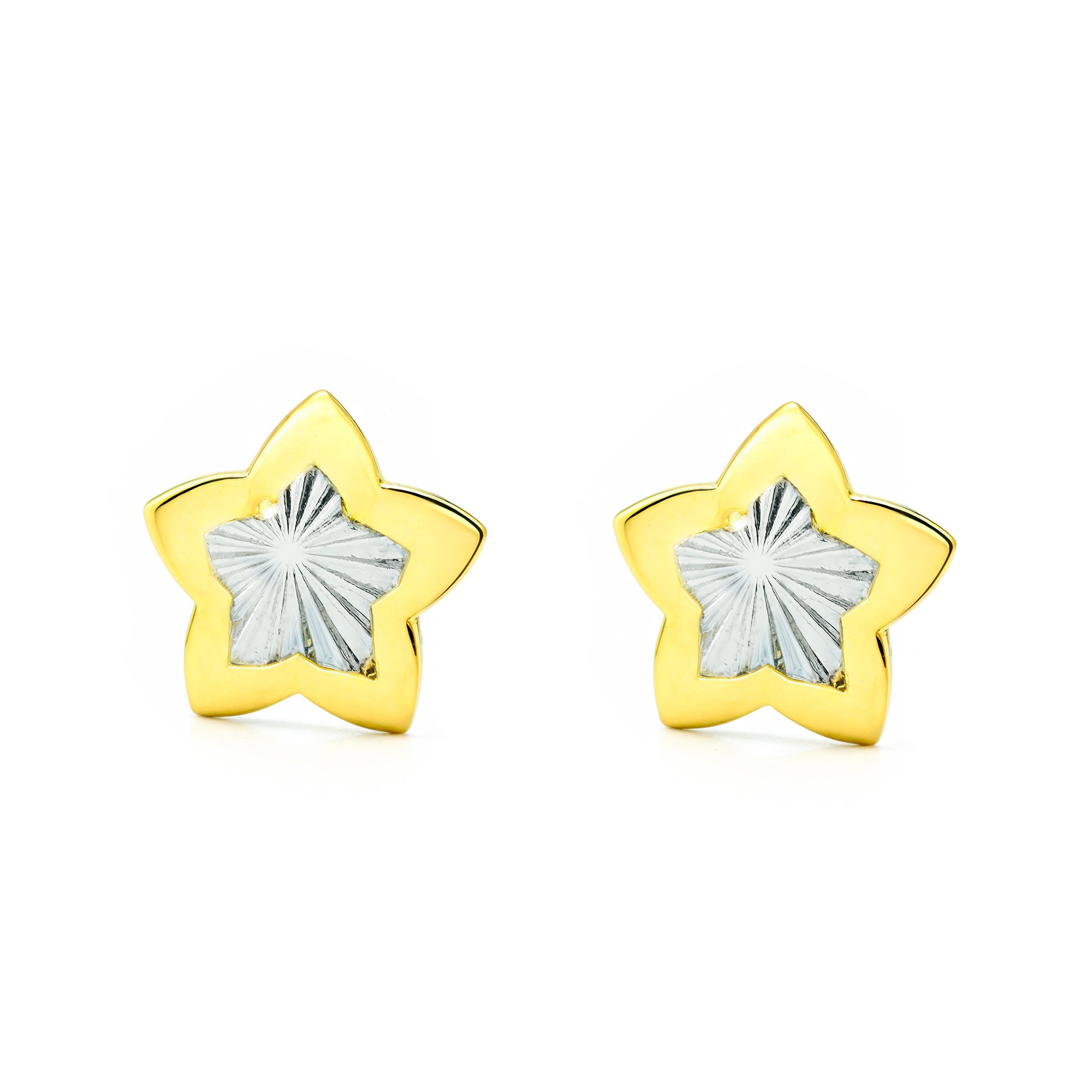 Pendientes Niña Oro Bicolor 9K Estrella Texturado