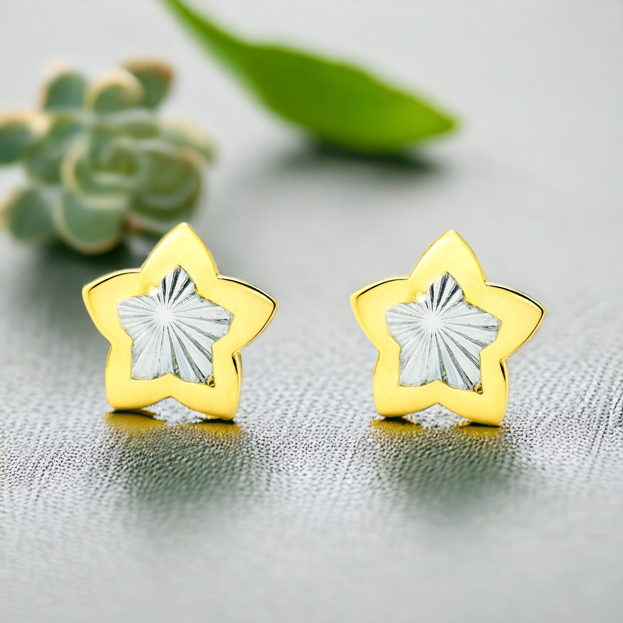 Pendientes Niña Oro Bicolor 9K Estrella Texturado