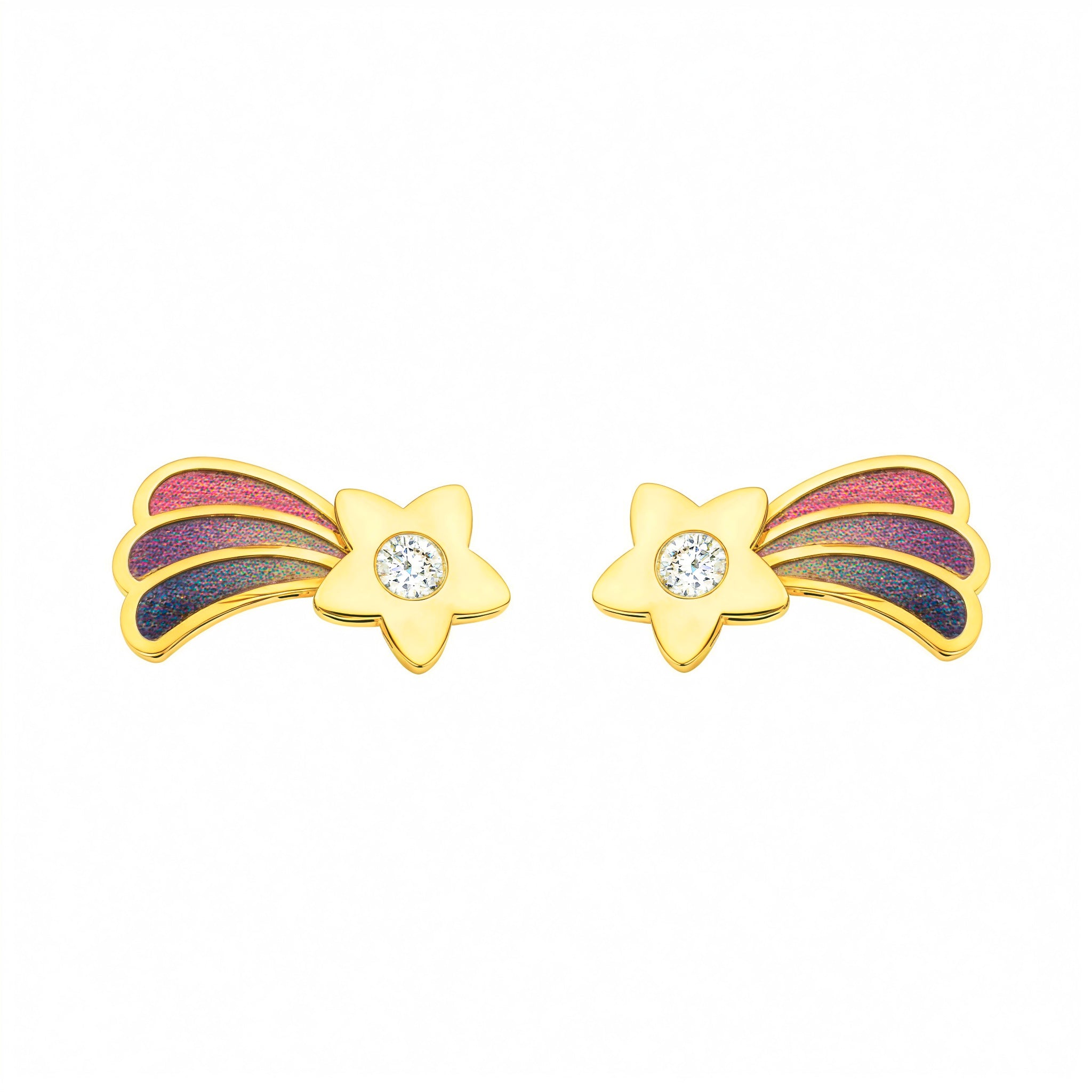 Pendientes Niña Oro Amarillo 9K Estrella Esmalte Multicolor Brillo