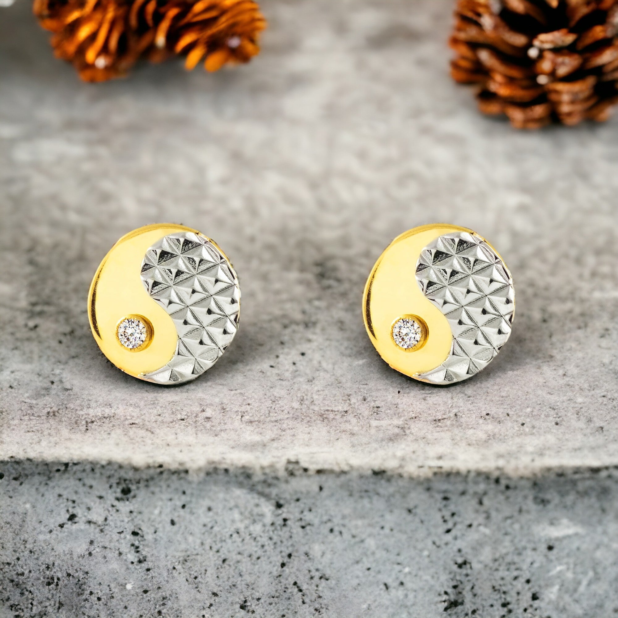 Pendientes Niña Oro Bicolor 9K Redondo Texturado