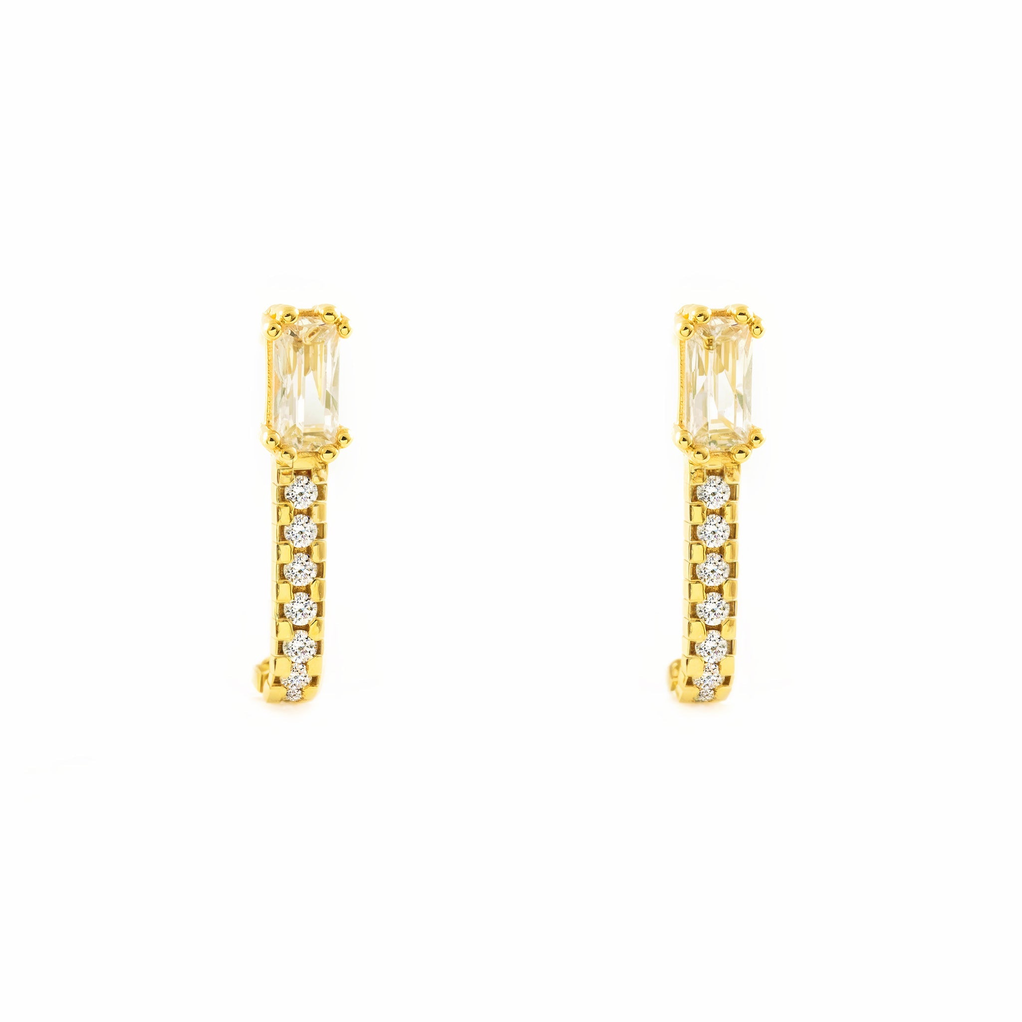 Women's 9K Yellow Gold Baguette Zirconia Shine Earrings