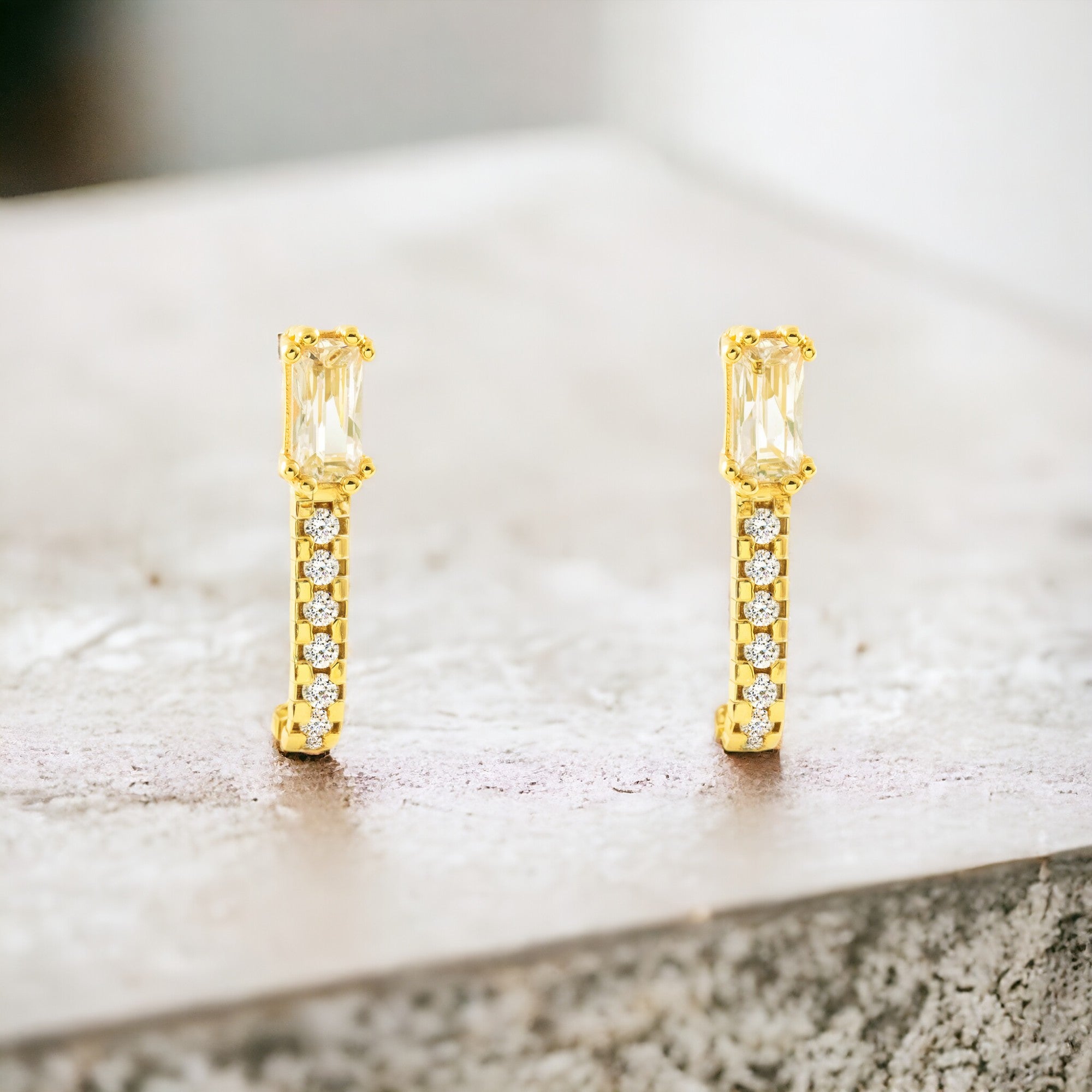 Women's 9K Yellow Gold Baguette Zirconia Shine Earrings
