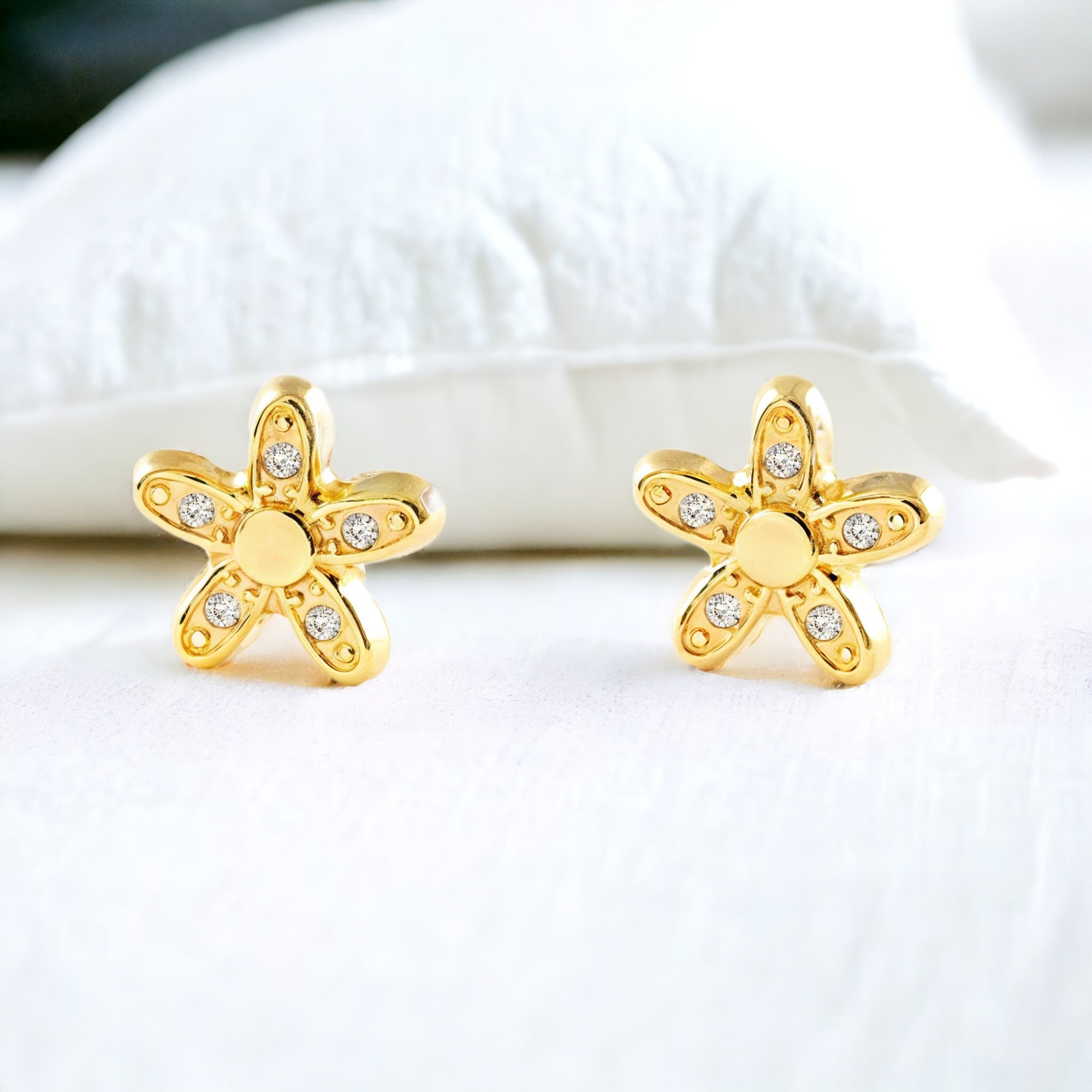 Pendientes Niña Oro Amarillo 9K Flor Circonita Brillo