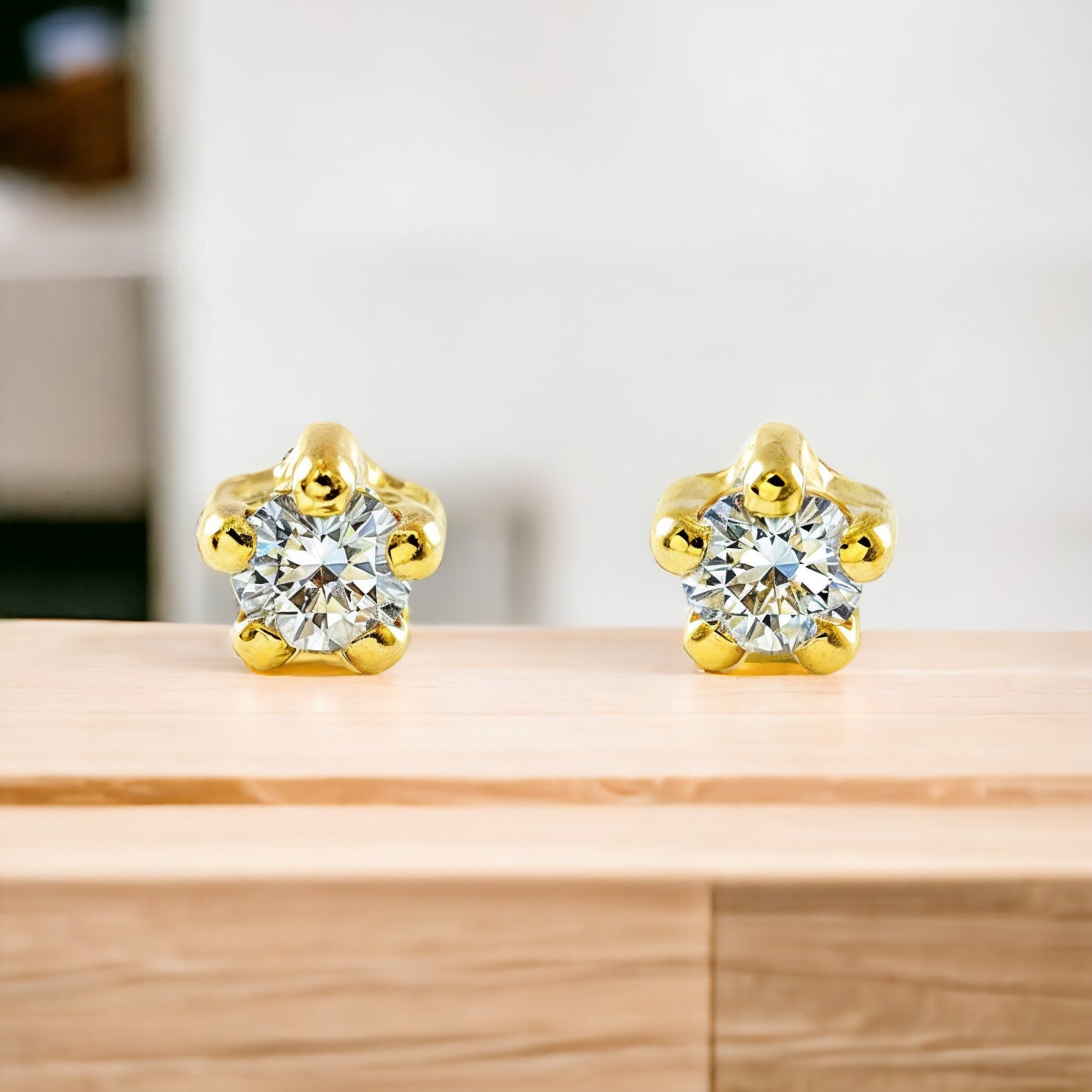 Pendientes Bebe-Niña Oro Amarillo 9K Redondo Circonita Brillo