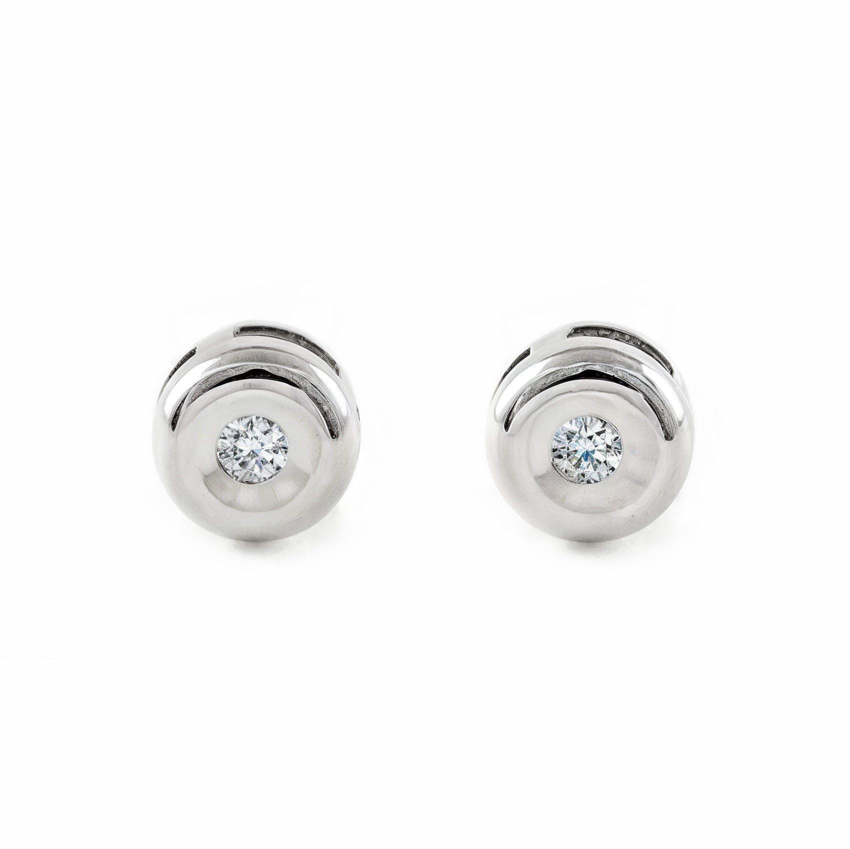 Pendientes Mujer-Niña Oro Blanco 9K Chatón Redondo Diamante Brillo