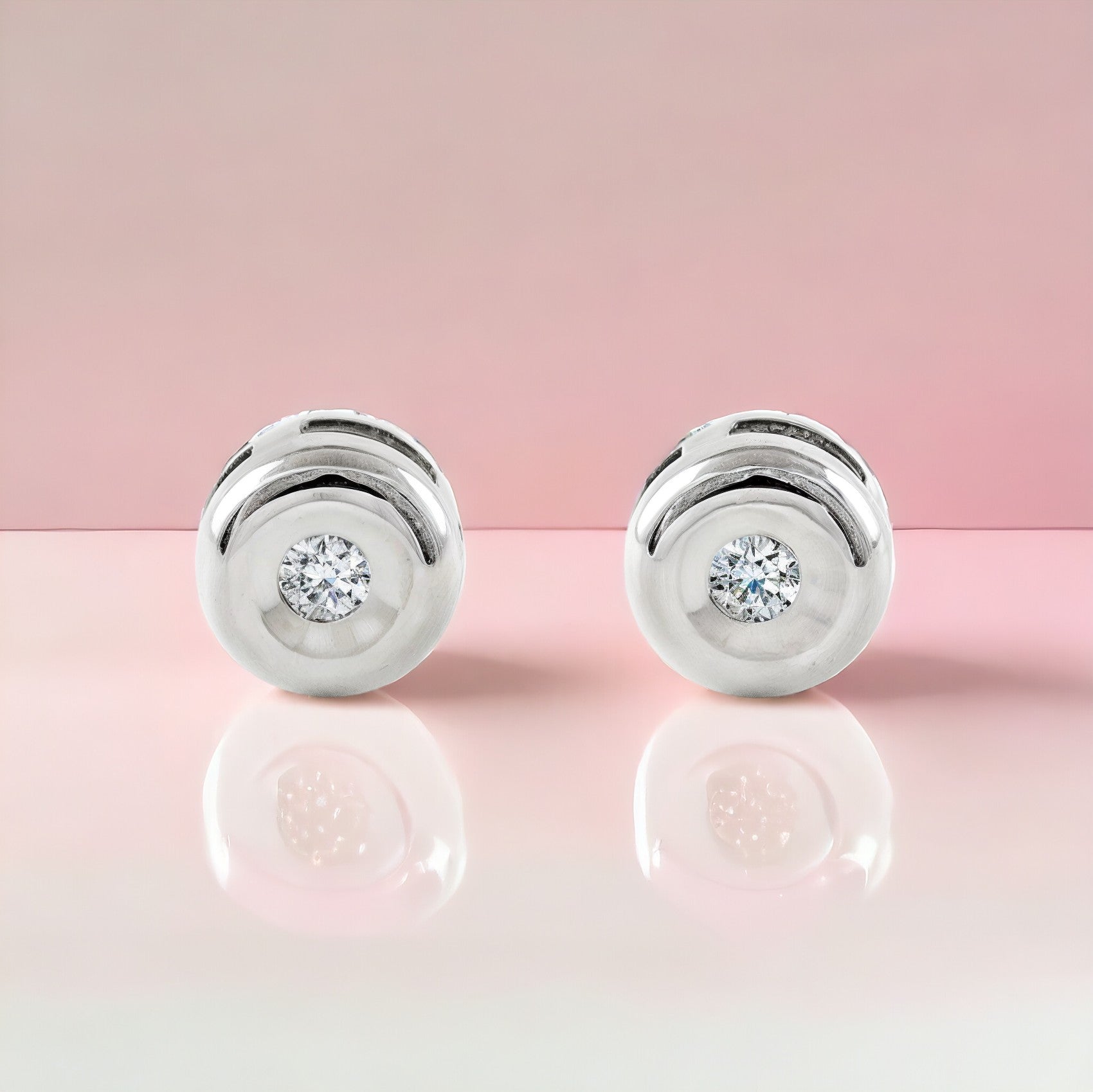 Pendientes Mujer-Niña Oro Blanco 9K Chatón Redondo Diamante Brillo