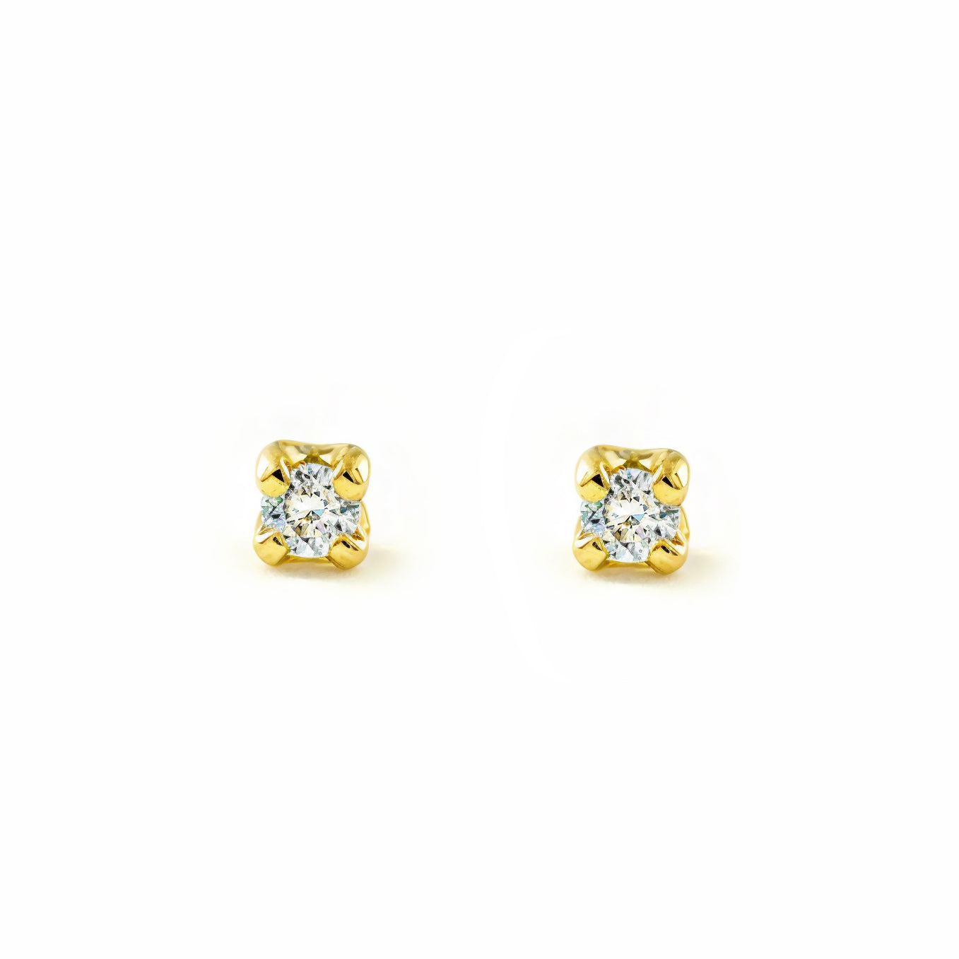 Baby Girl Earrings 9K Yellow Gold Claw Claw Zirconia Shine