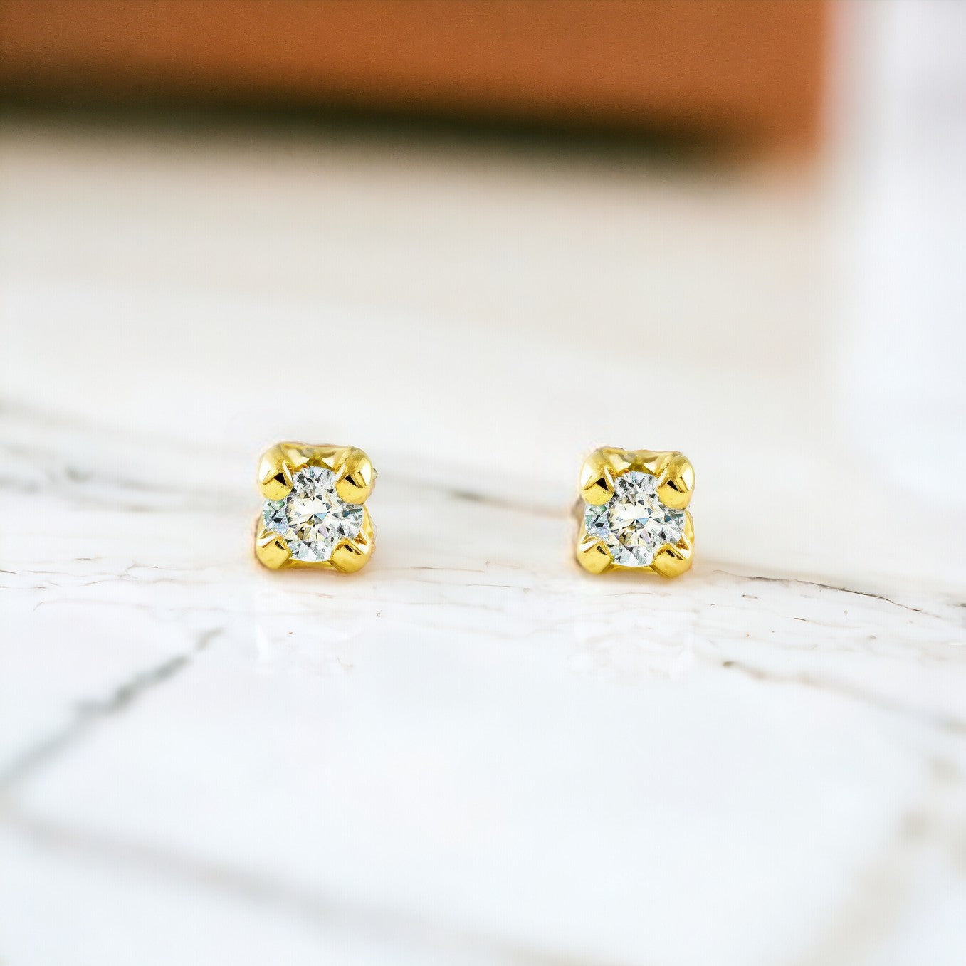 Baby Girl Earrings 9K Yellow Gold Claw Claw Zirconia Shine