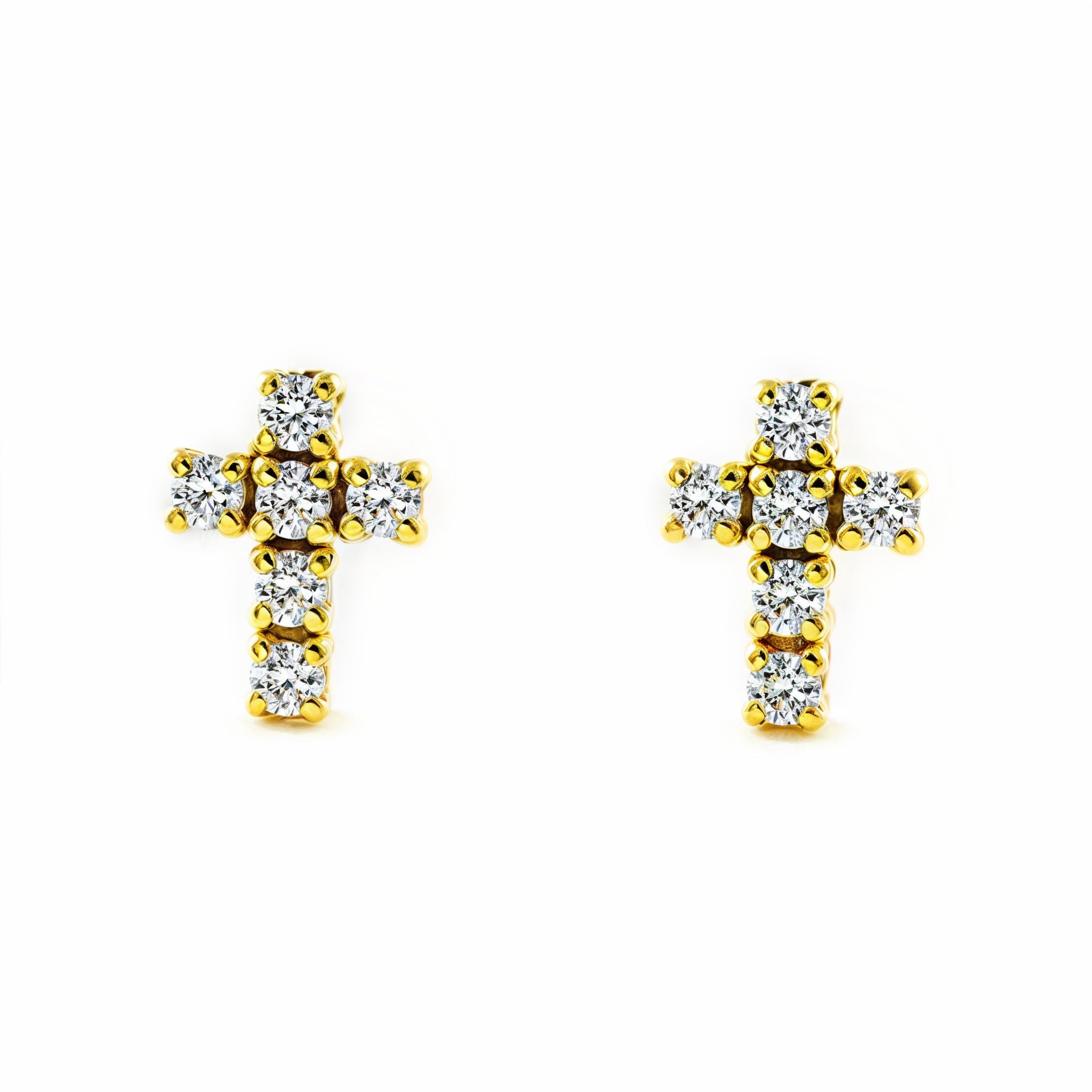 Pendientes Mujer-Niña Oro Amarillo 9K Cruz Circonita Brillo