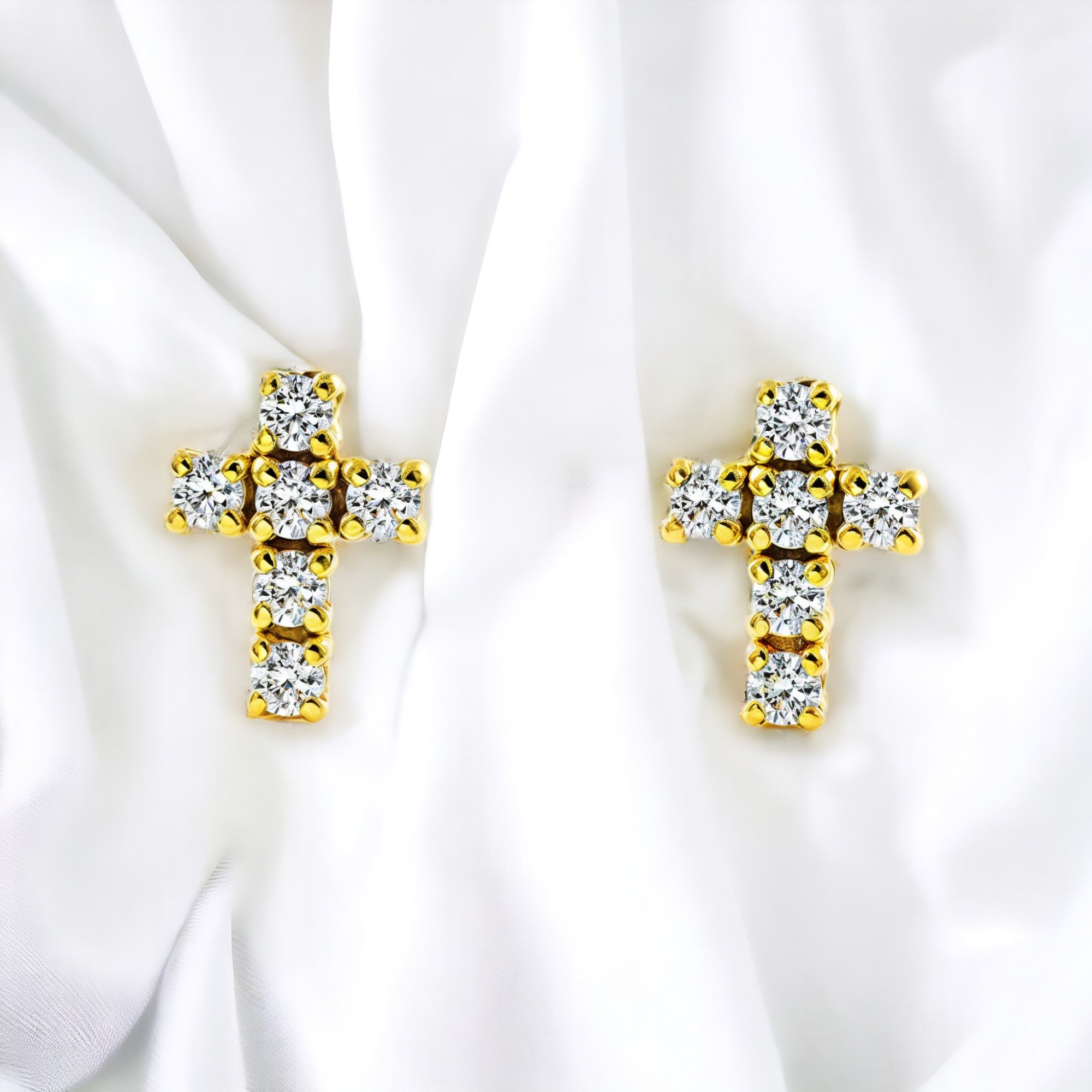 Pendientes Mujer-Niña Oro Amarillo 9K Cruz Circonita Brillo